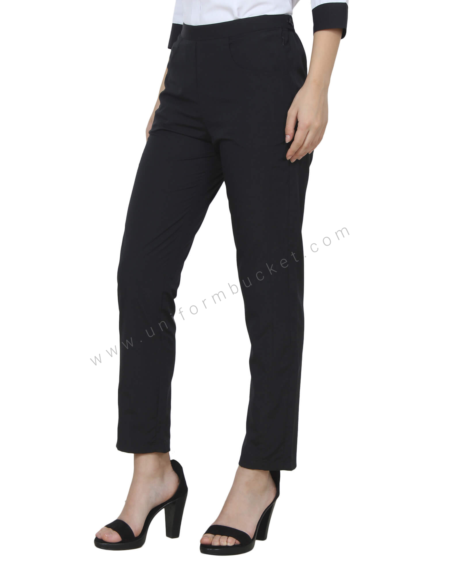 Black Trouser With Side Buttons & BACK ELASTIC view 1