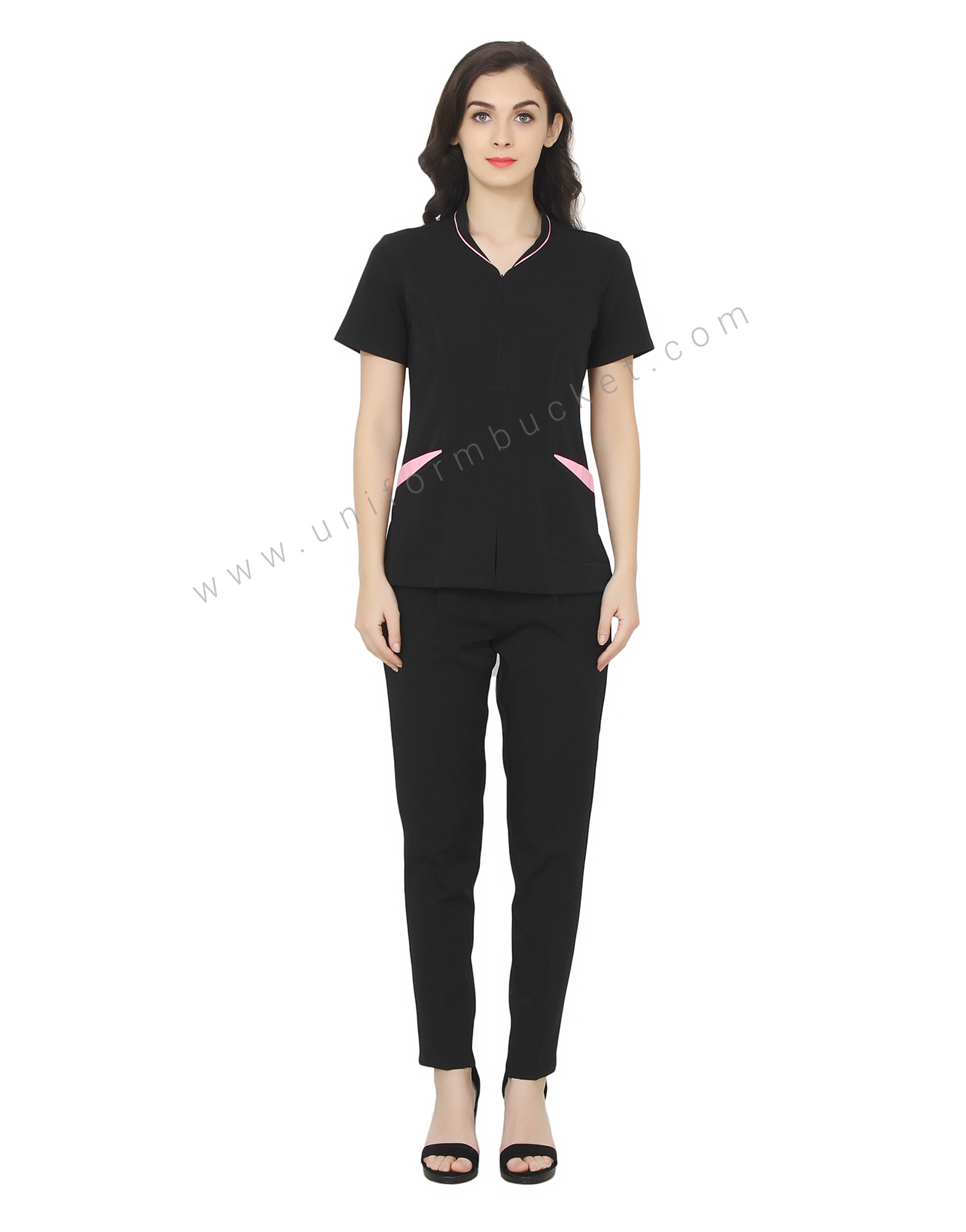 Front Zip Opening Formal Top With Pink Trim thumbnail 3