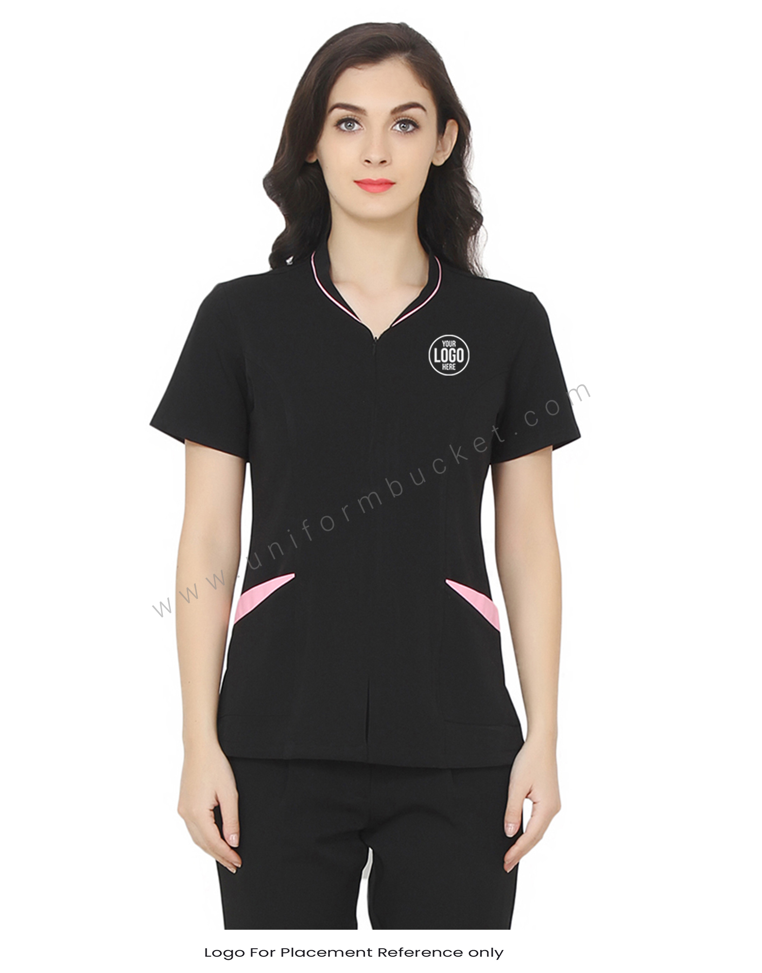 Front Zip Opening Formal Top With Pink Trim thumbnail 4