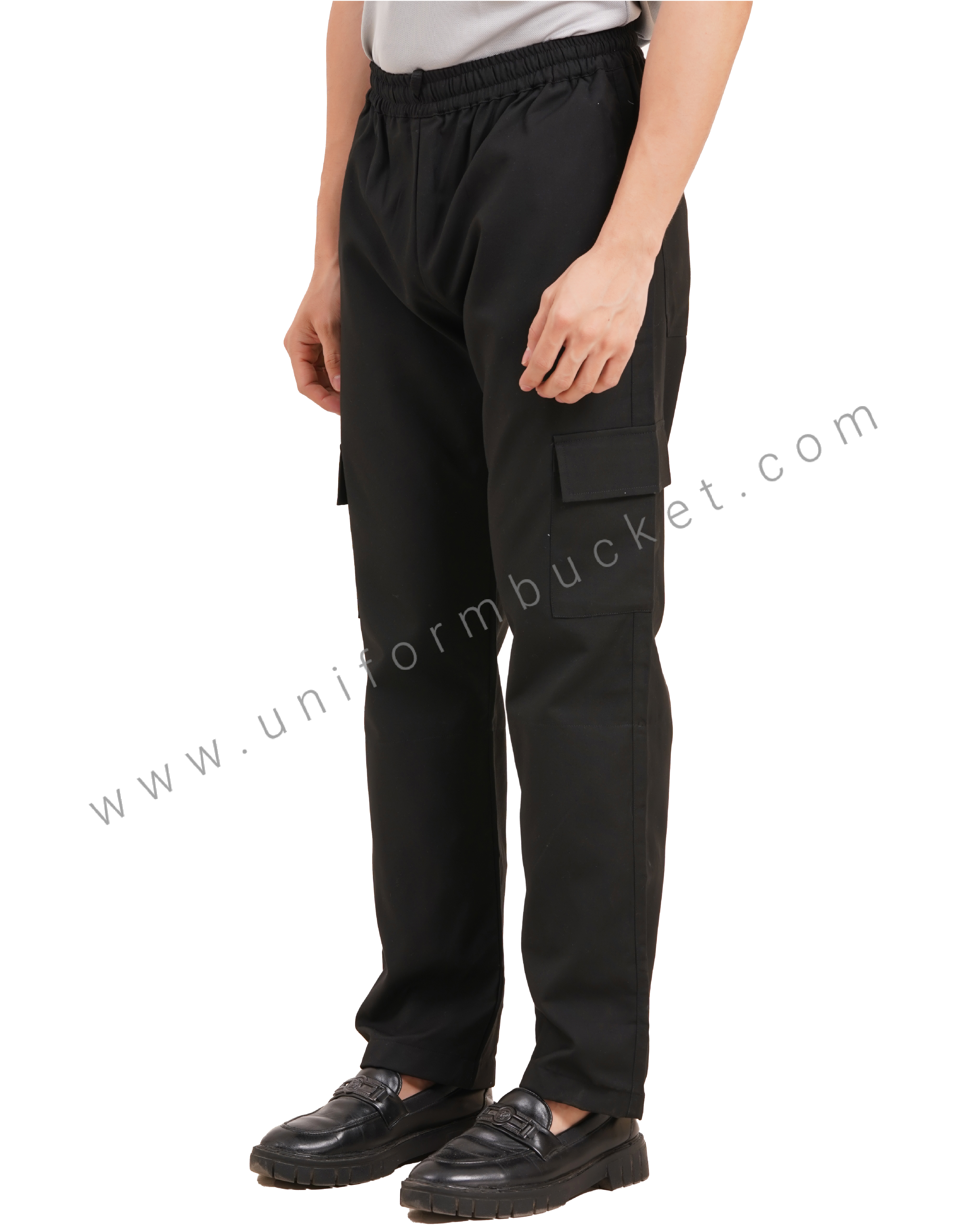 BLACK FULL ELASTIC MALE TROUSER WITH TWO KNEE PATCH POCKET WITH FLAP view 1