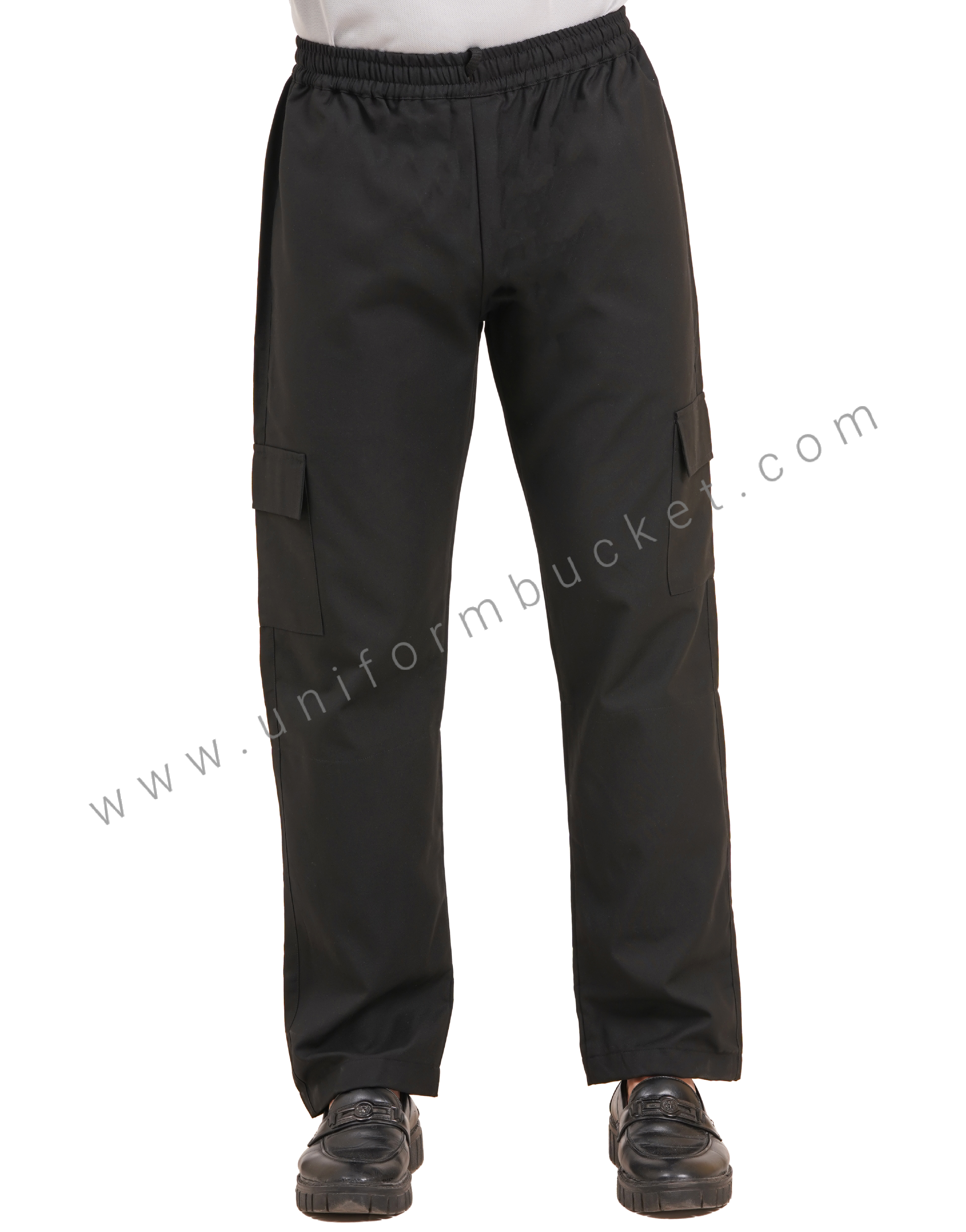 BLACK FULL ELASTIC MALE TROUSER WITH TWO KNEE PATCH POCKET WITH FLAP thumbnail 2
