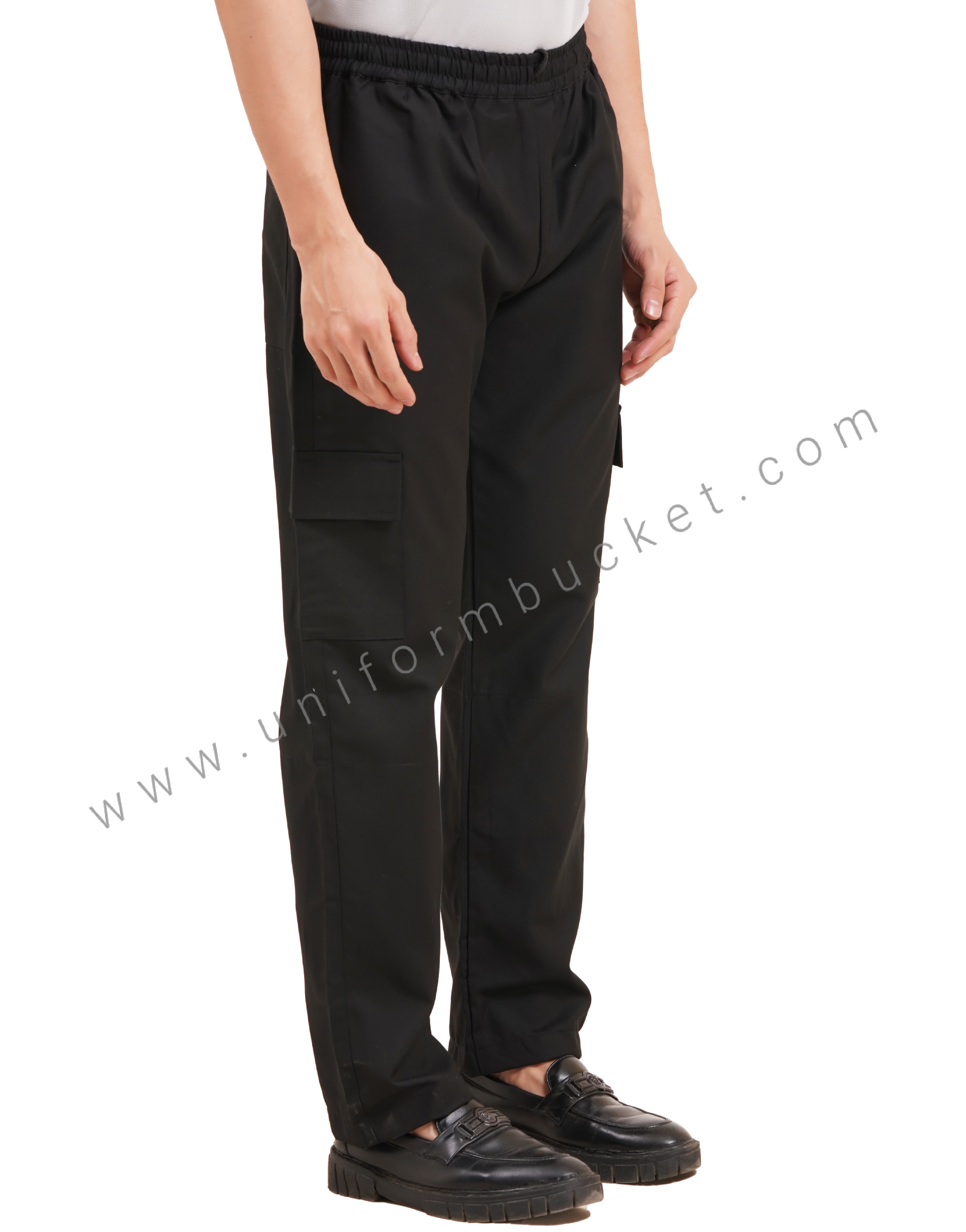 BLACK FULL ELASTIC MALE TROUSER WITH TWO KNEE PATCH POCKET WITH FLAP thumbnail 3