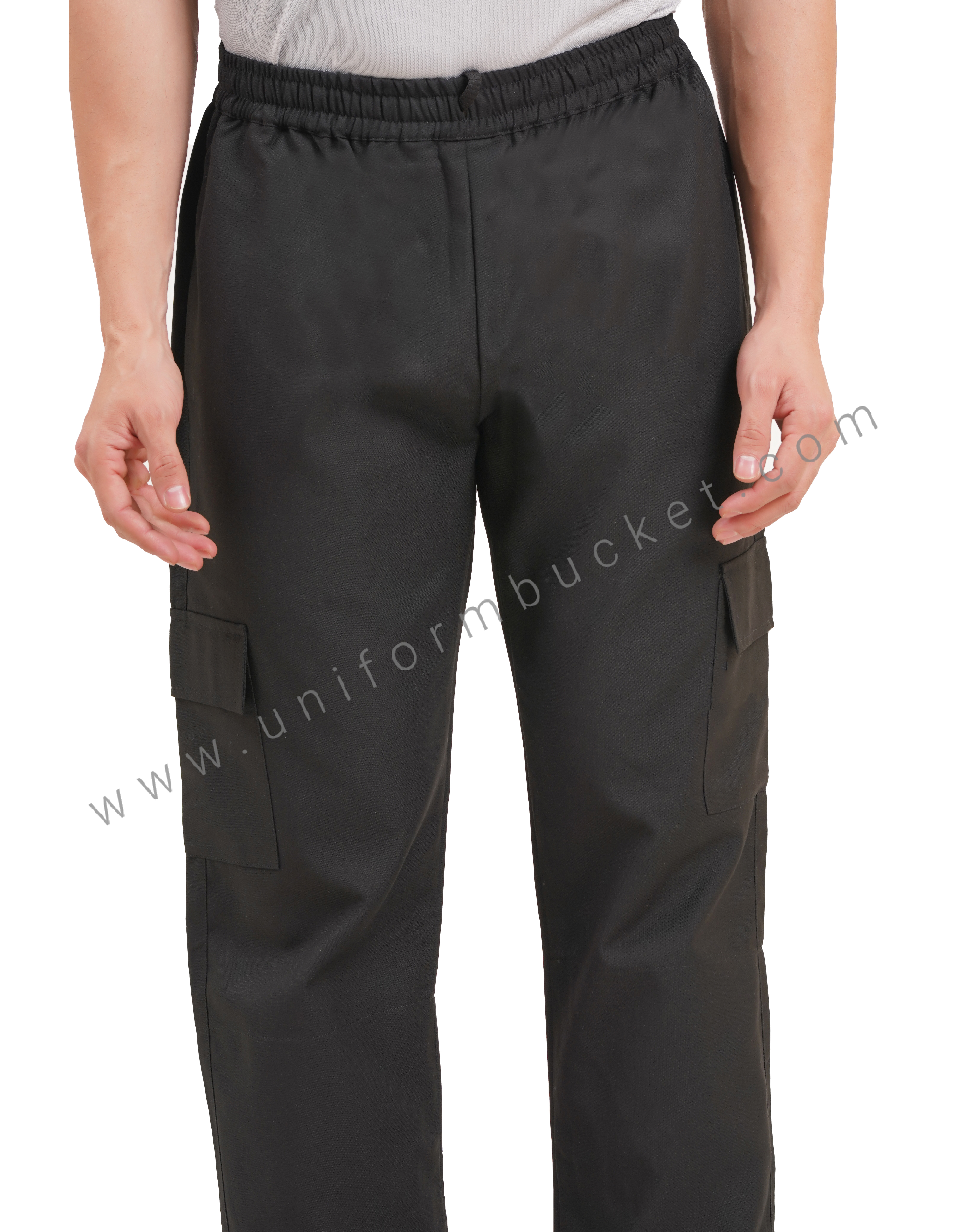 BLACK FULL ELASTIC MALE TROUSER WITH TWO KNEE PATCH POCKET WITH FLAP thumbnail 4