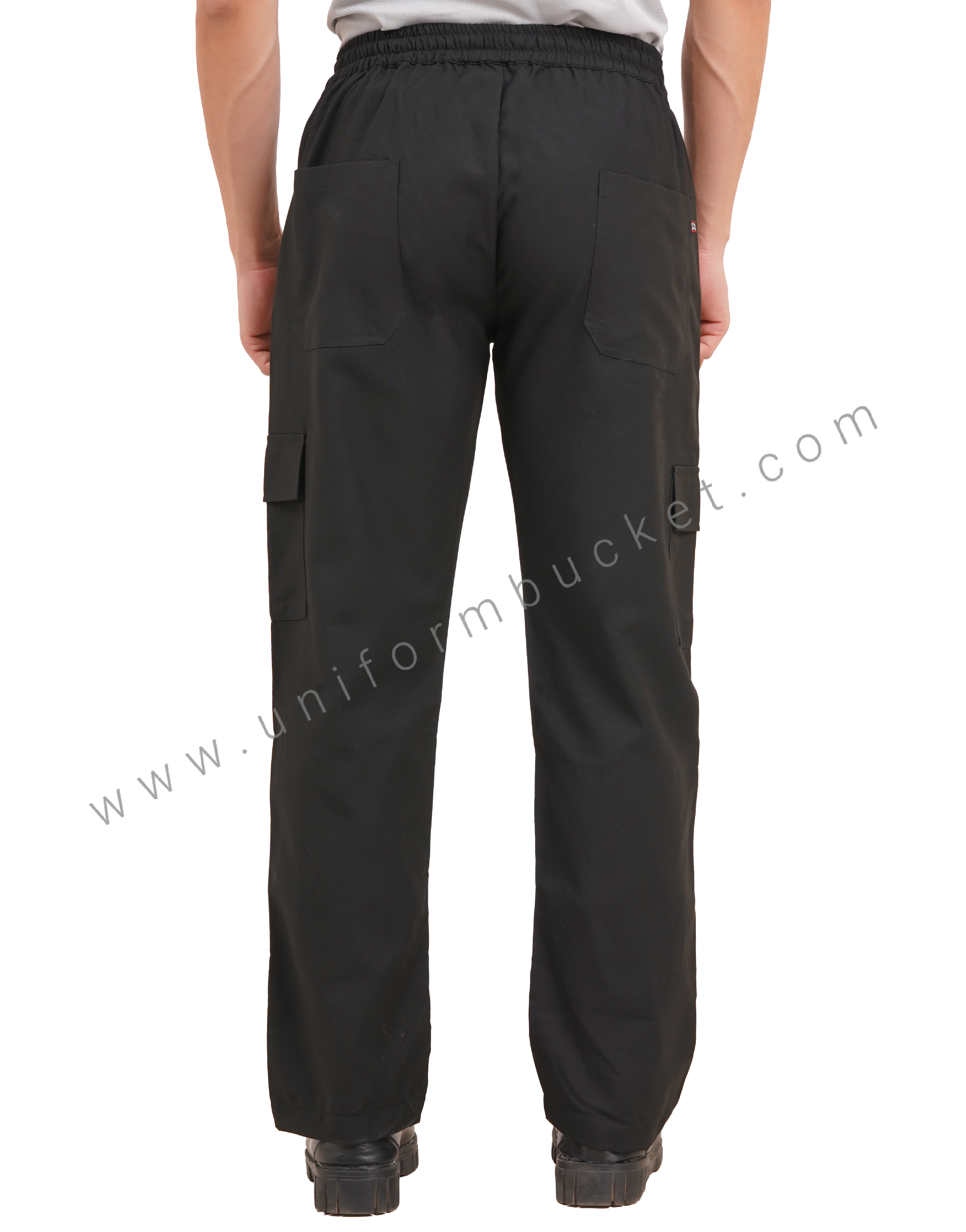 BLACK FULL ELASTIC MALE TROUSER WITH TWO KNEE PATCH POCKET WITH FLAP thumbnail 5