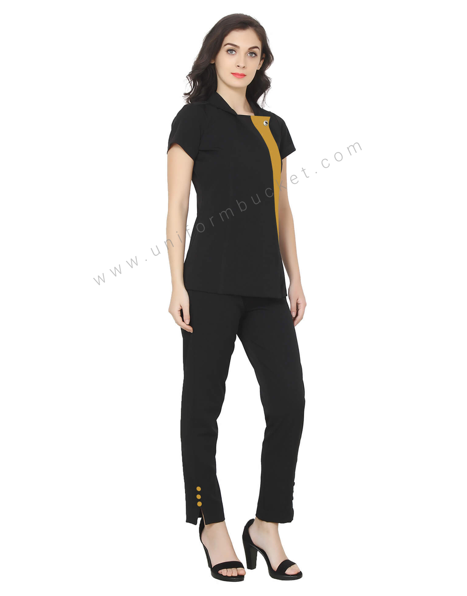 Single Button Black Tunic With Golden Yellow Trim thumbnail 5