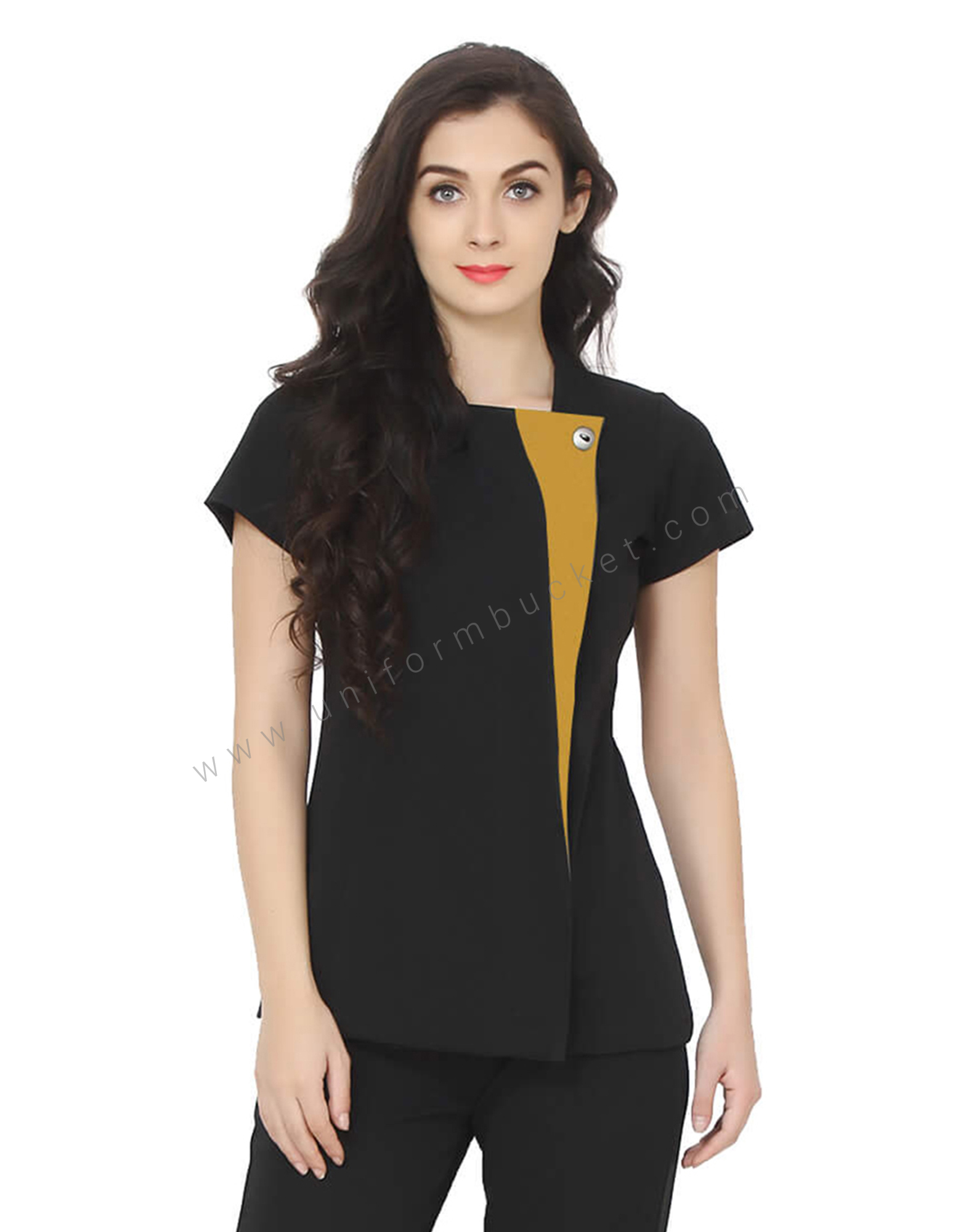 Single Button Black Tunic With Golden Yellow Trim thumbnail 4