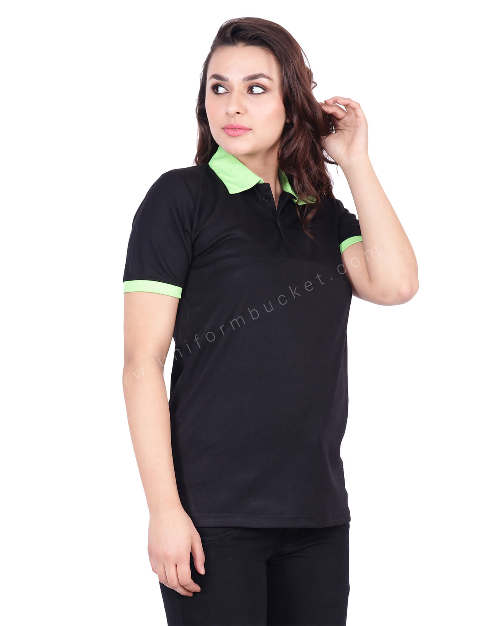 Black & Light Green Polo T-Shirt view 2