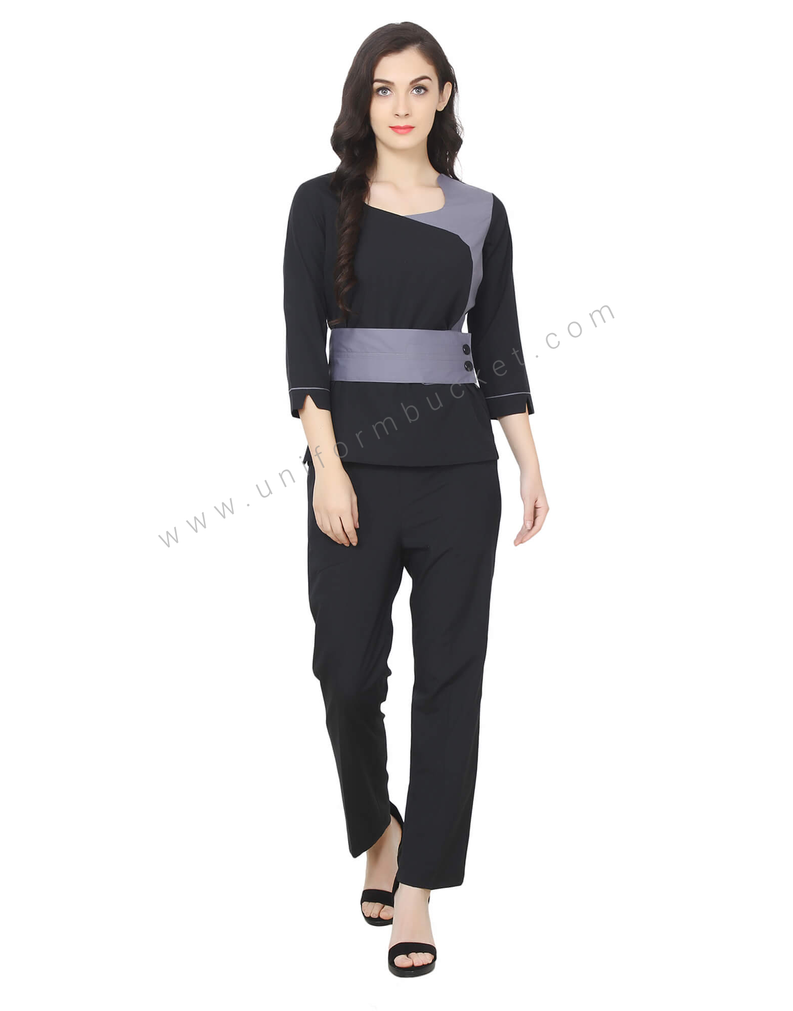 Broad Belted Grey Black Top thumbnail 3