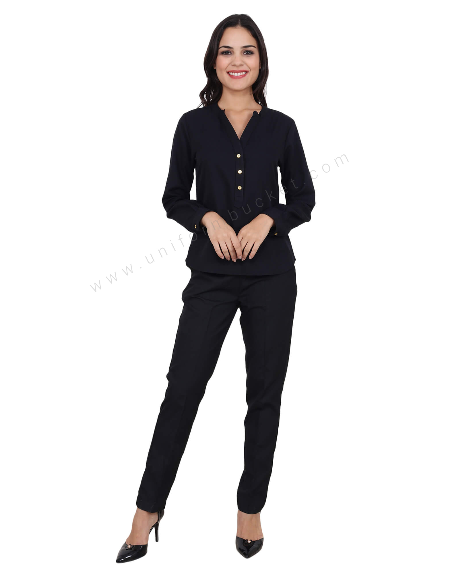 Black Kurta Style V Neck Top thumbnail 2