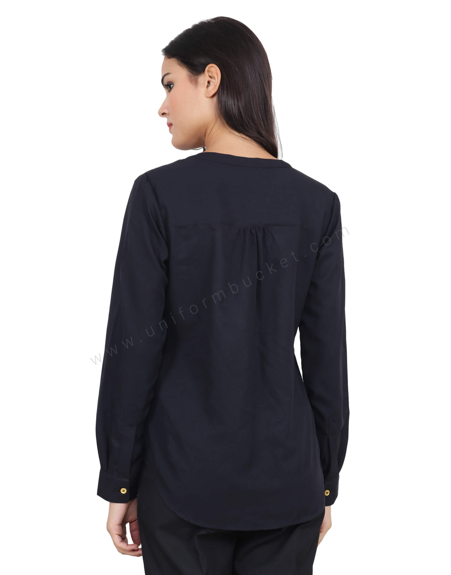 Black Kurta Style V Neck Top view 1