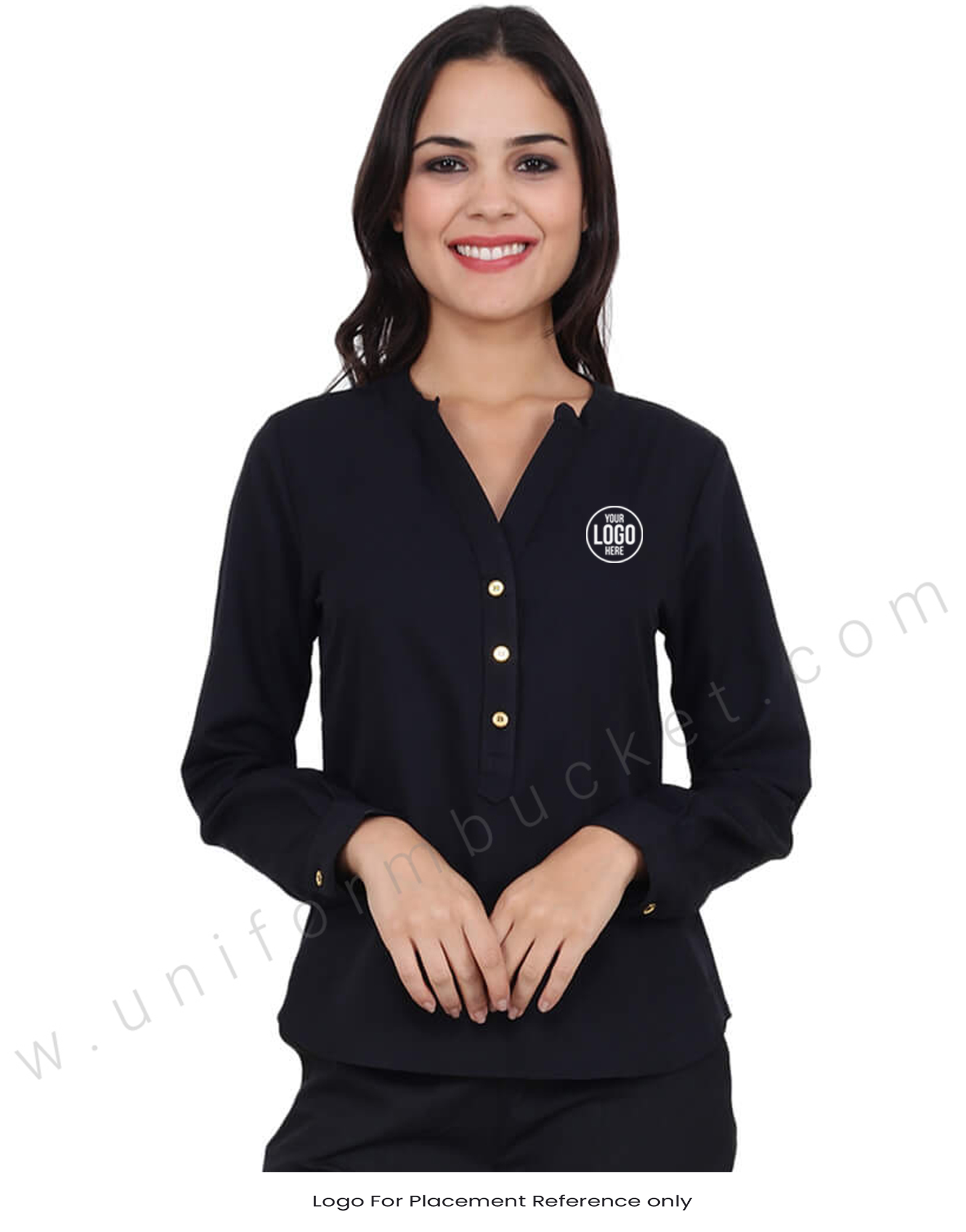 Black Kurta Style V Neck Top thumbnail 4