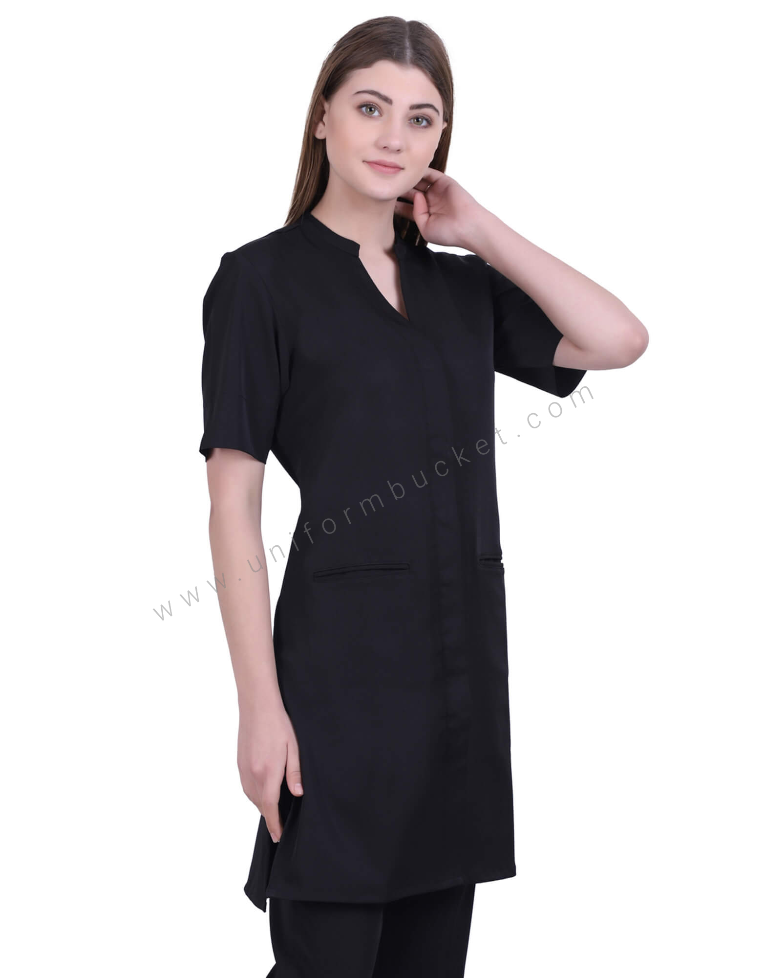 Black Long Tunic Dress With Front Pockets view 2