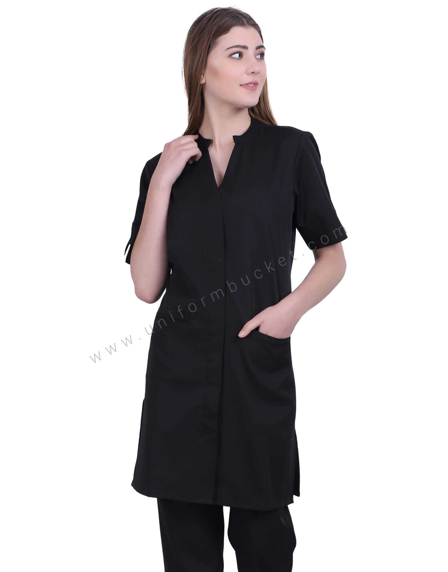 Black Long Tunic Dress With Front Pockets view 3