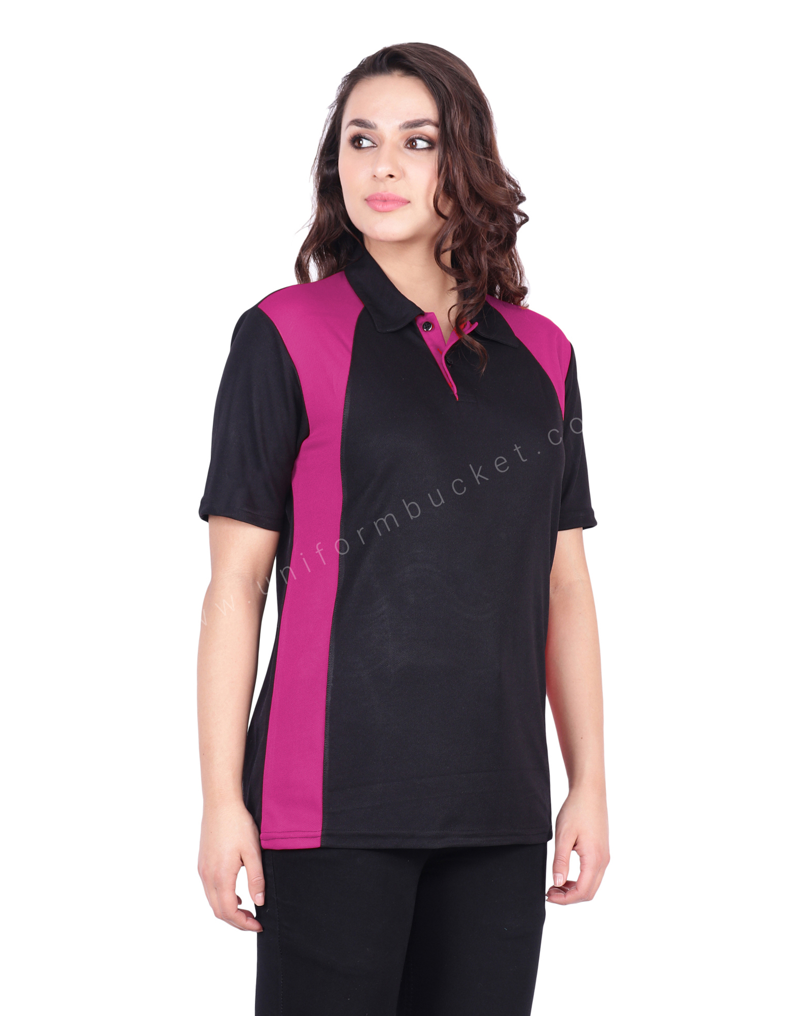 Black & Magenta Polo T-Shirt view 1