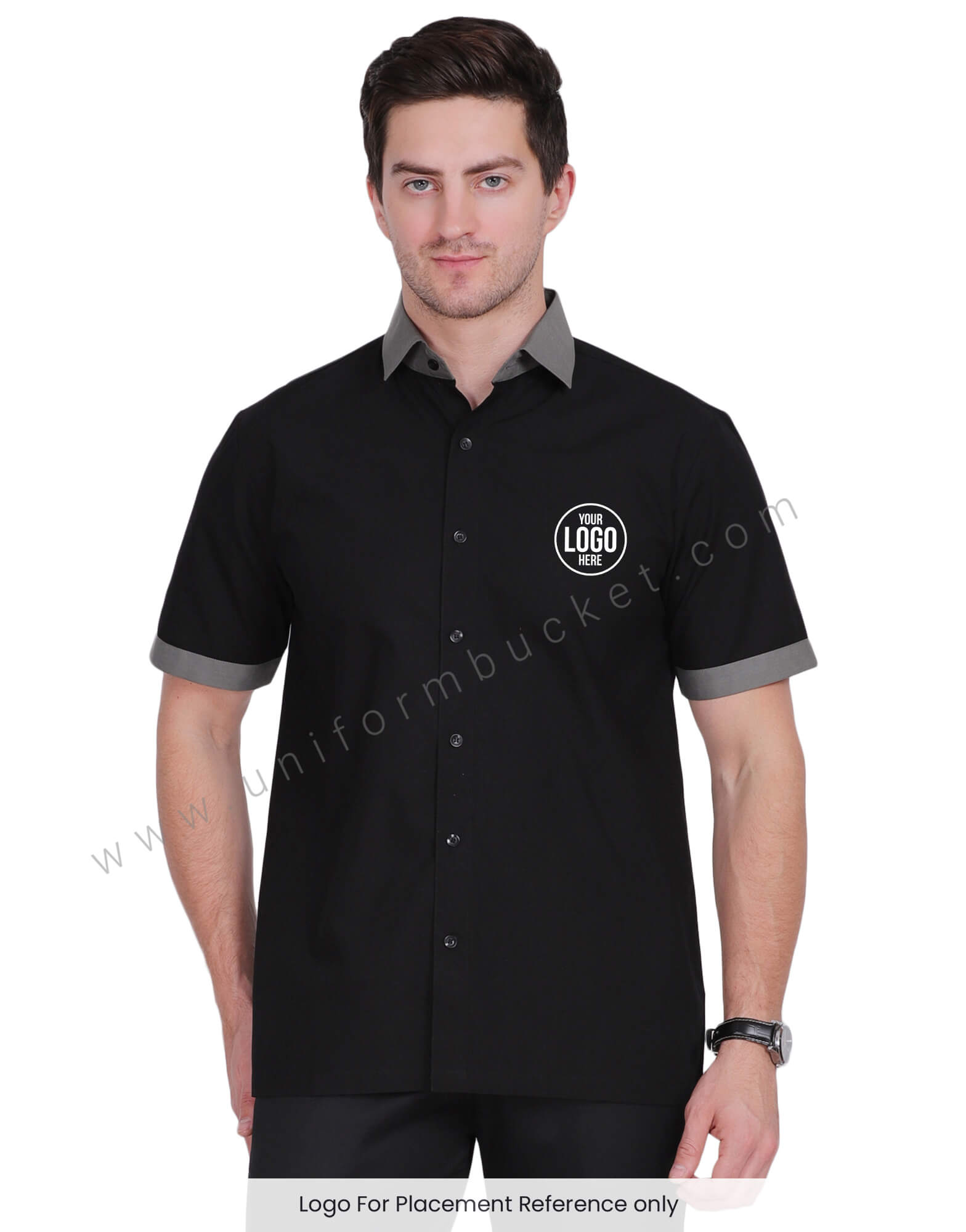 Black Male Shirt With Xanadu Grey Collar view 1