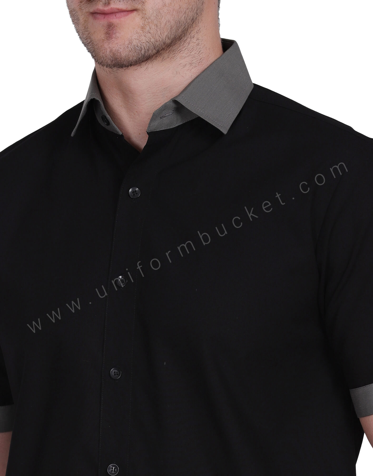 Black Male Shirt With Xanadu Grey Collar thumbnail 5