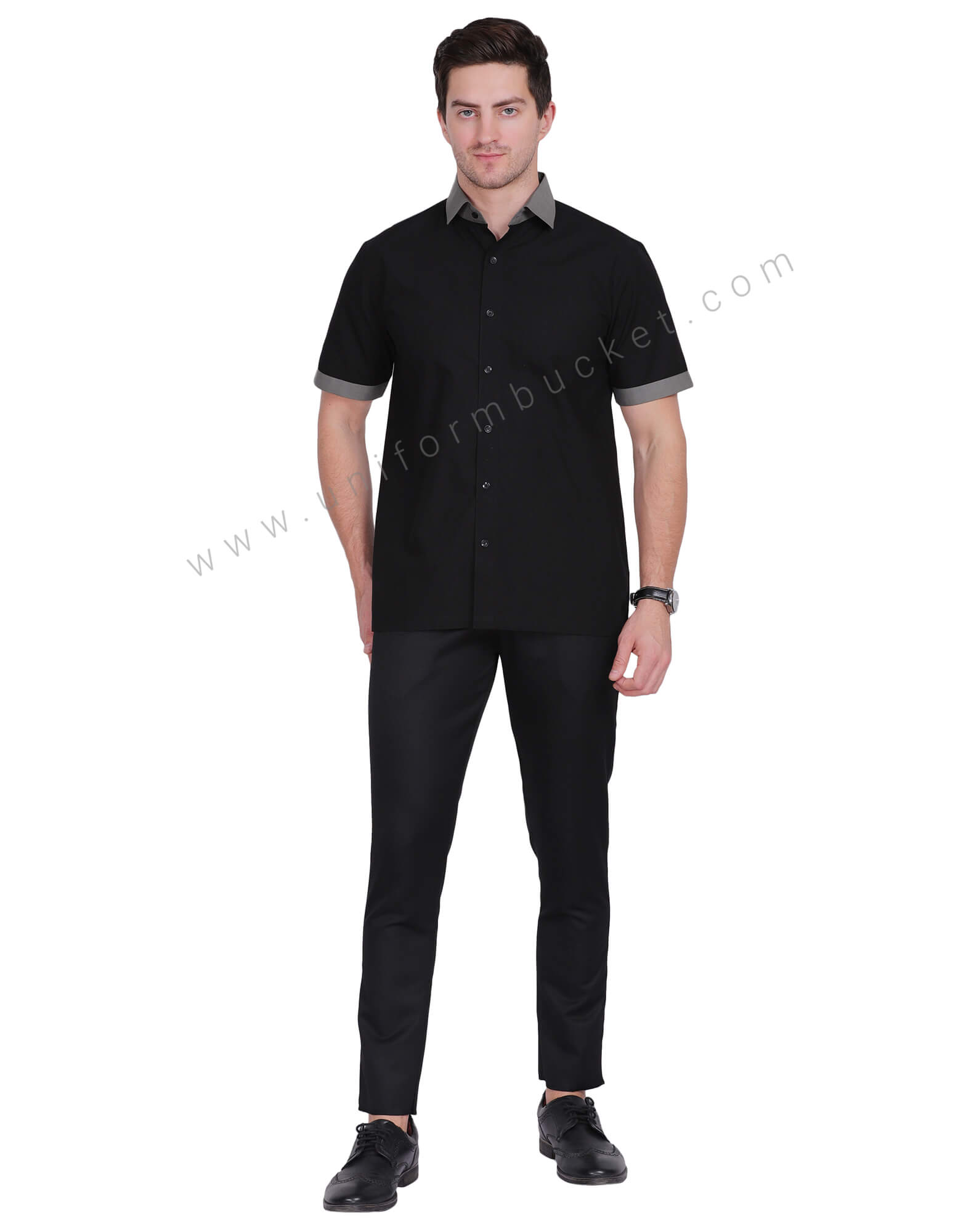 Black Male Shirt With Xanadu Grey Collar thumbnail 2