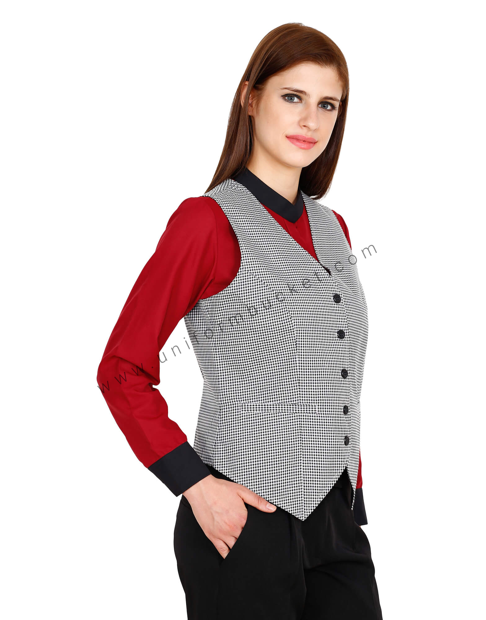 Black Buttoned Shepherd Check Vest view 1