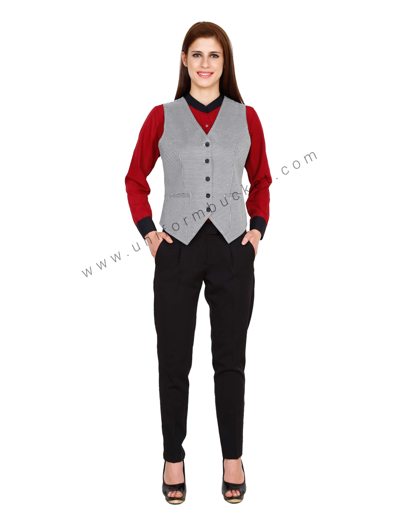 Black Buttoned Shepherd Check Vest thumbnail 3