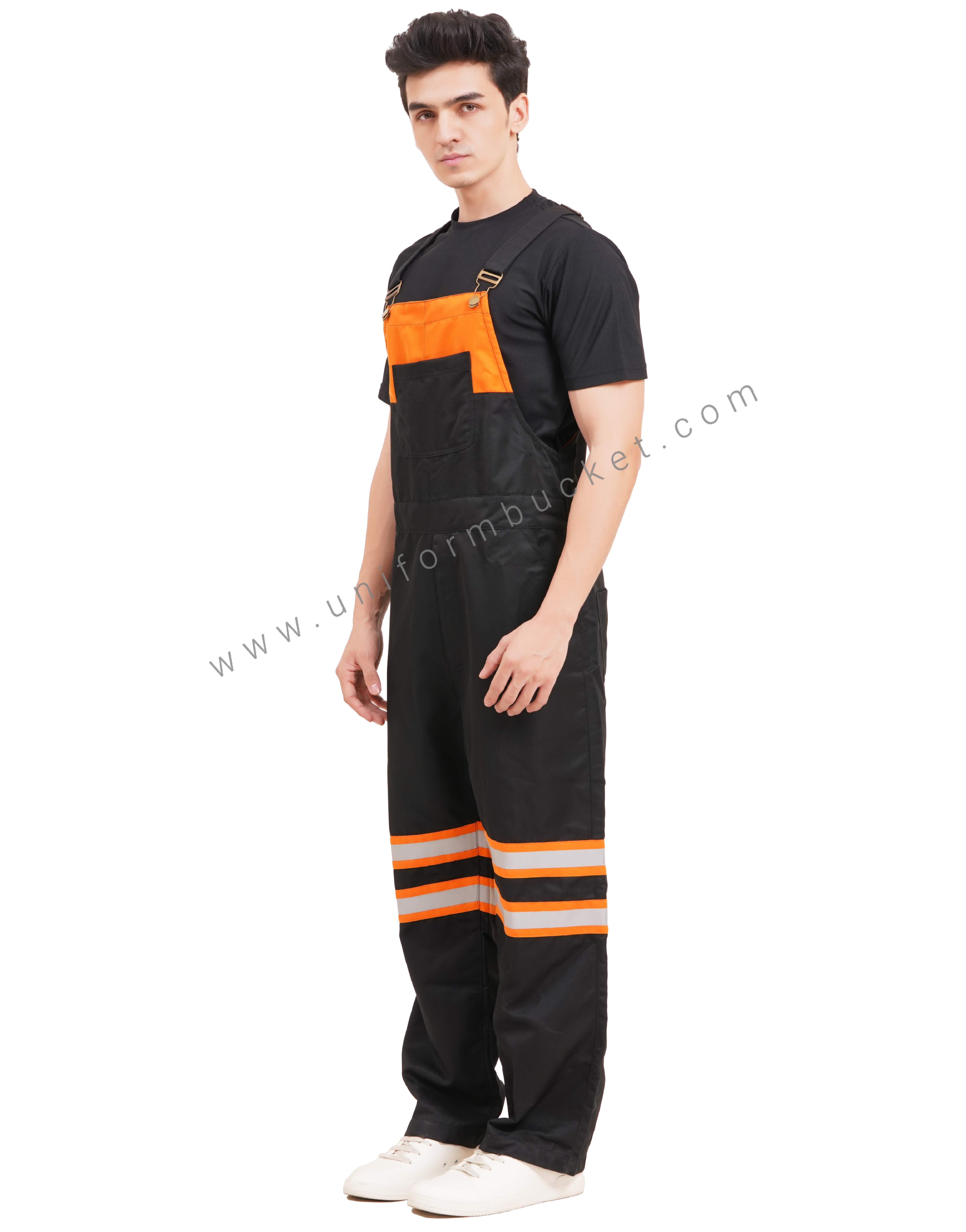 BLACK OVERALLS DUNGREE  WITH ORANGE TRIM &  ONE  FORNT UPER SIDE PATCH POCKET thumbnail 2