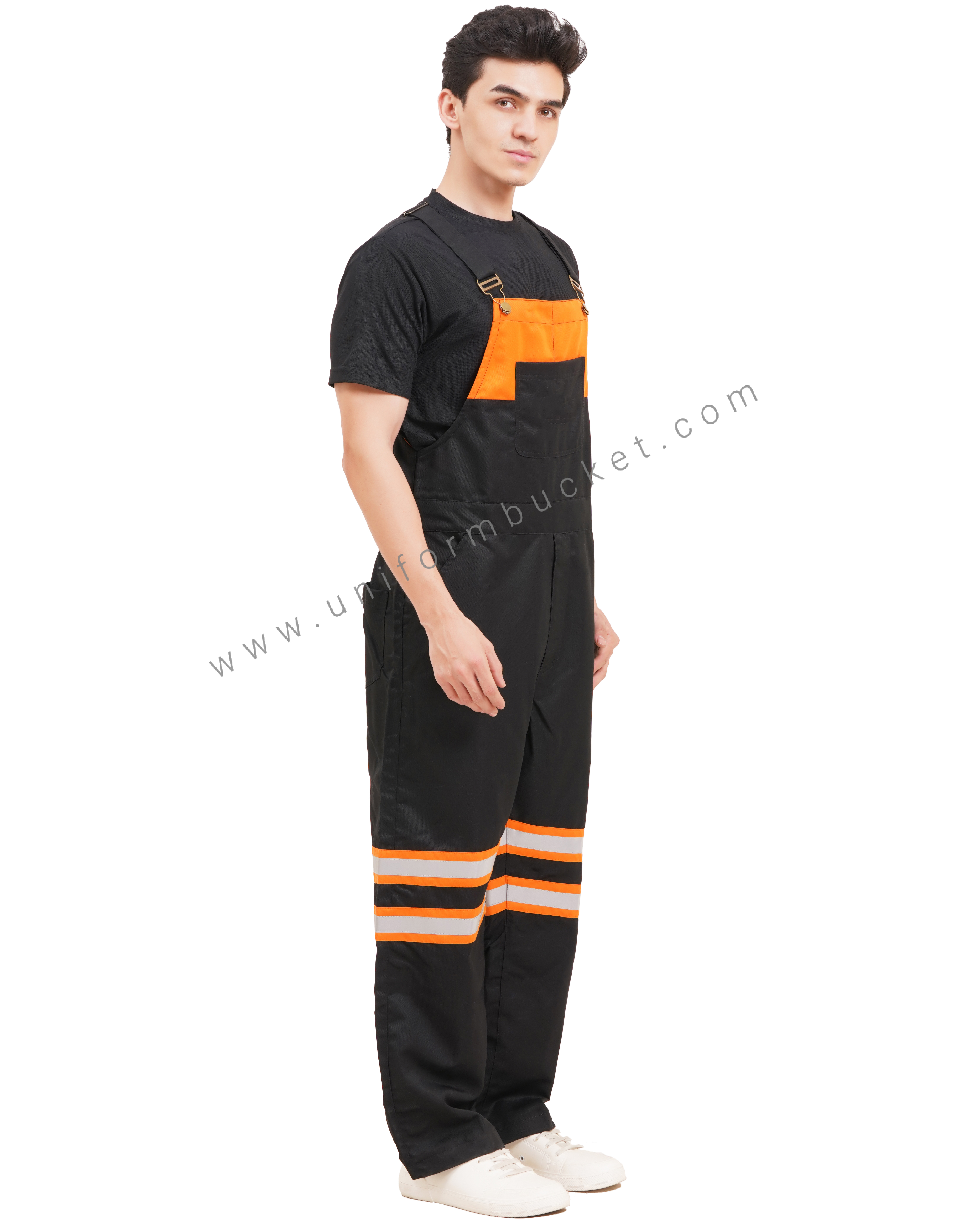BLACK OVERALLS DUNGREE  WITH ORANGE TRIM &  ONE  FORNT UPER SIDE PATCH POCKET thumbnail 3