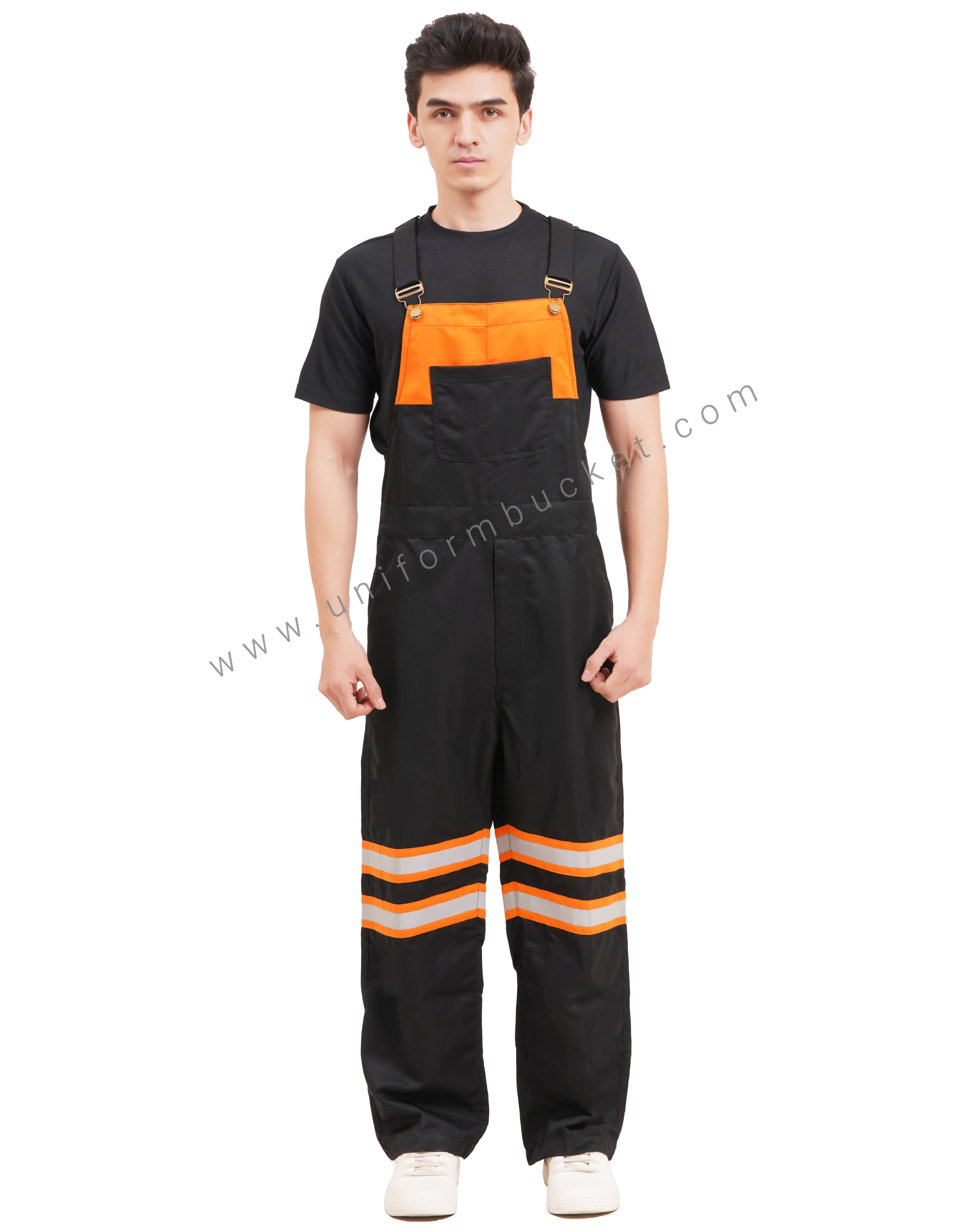 BLACK OVERALLS DUNGREE  WITH ORANGE TRIM &  ONE  FORNT UPER SIDE PATCH POCKET thumbnail 4