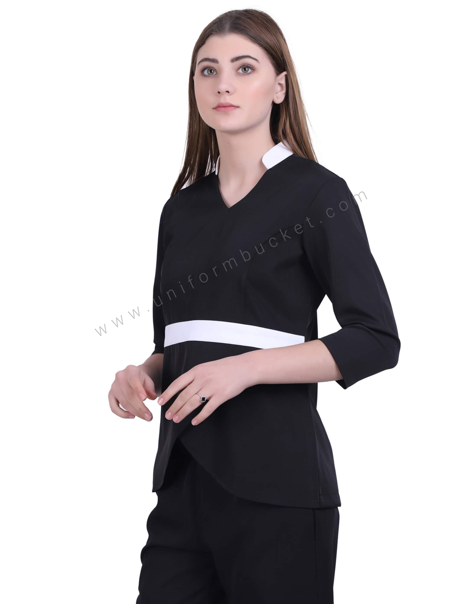 Black Petal Top with White Collar view 1