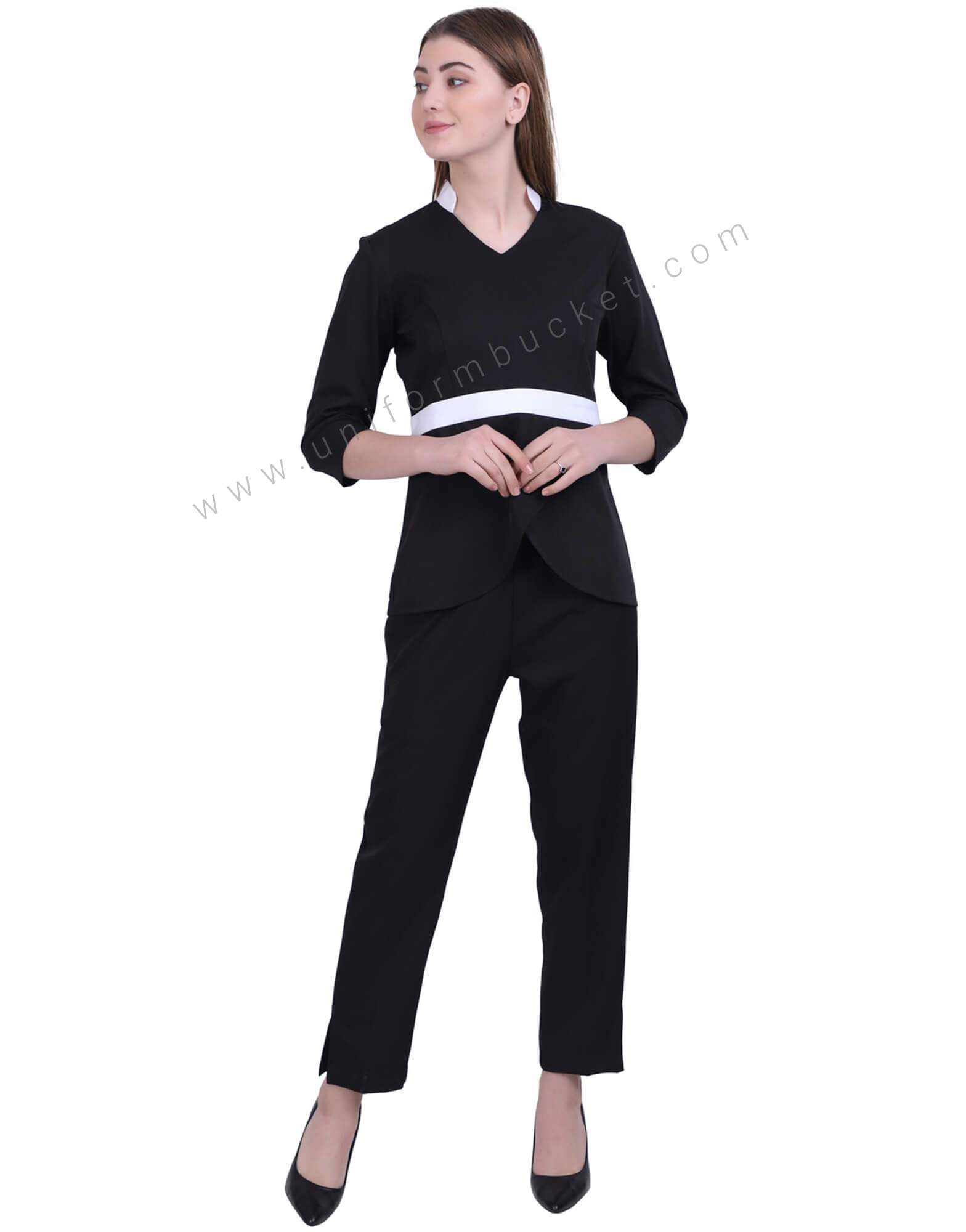 Black Petal Top with White Collar thumbnail 3