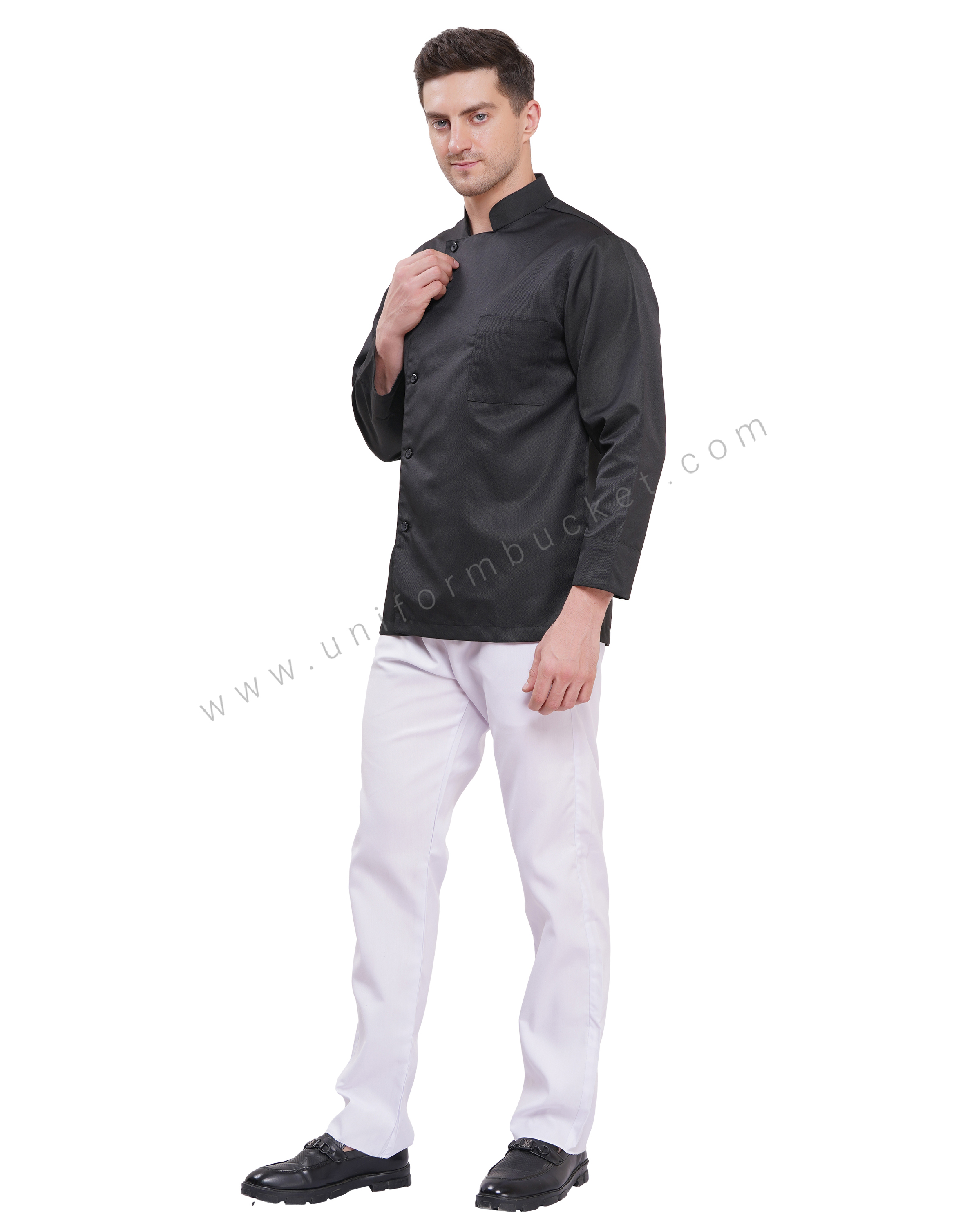 BLACK PLAIN CHEF COAT FULL SLEEVE thumbnail 2