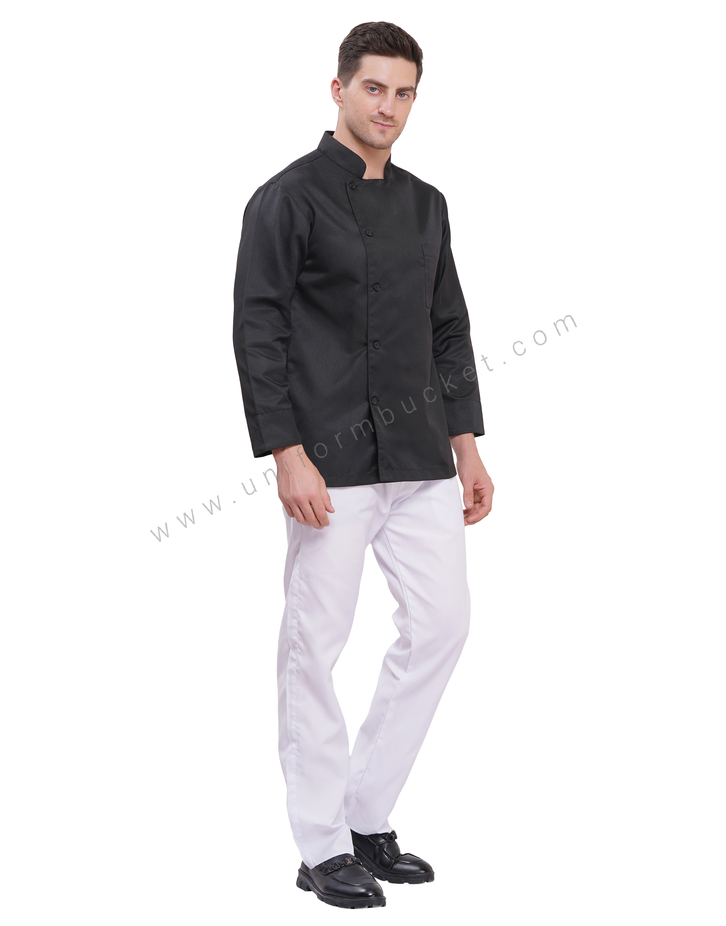 BLACK PLAIN CHEF COAT FULL SLEEVE thumbnail 3