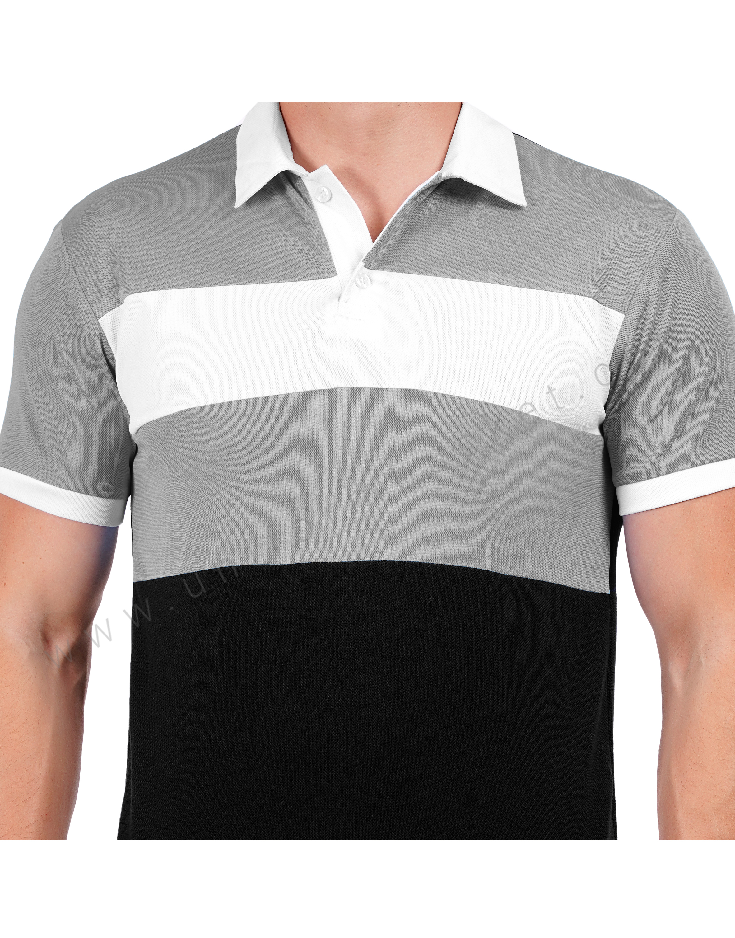 Black polo with light Grey and white color blocking thumbnail 3