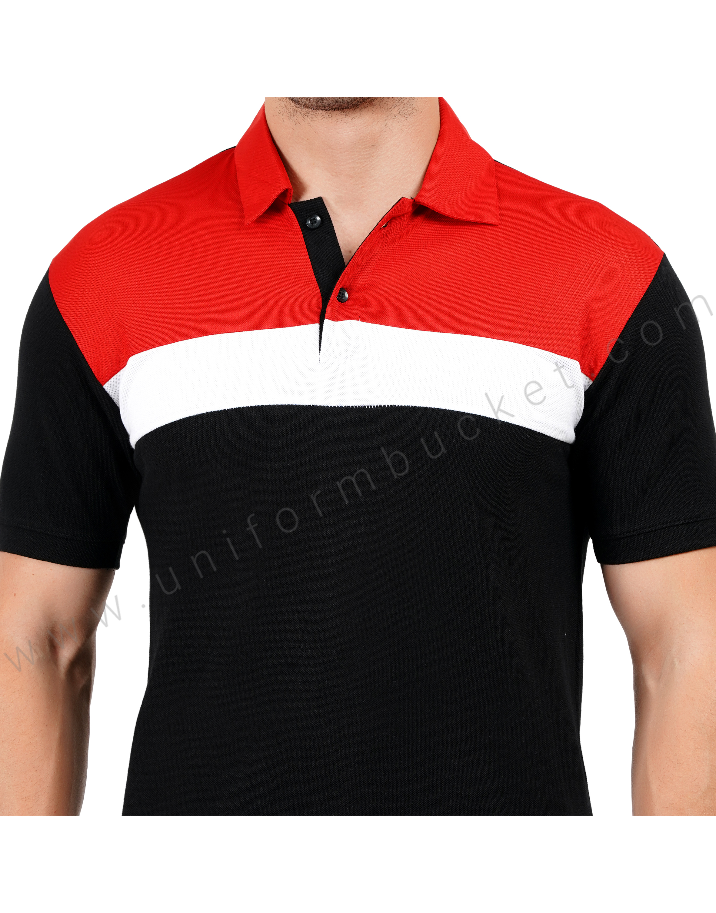 Black polo T-shirt with red and white color blocking thumbnail 5