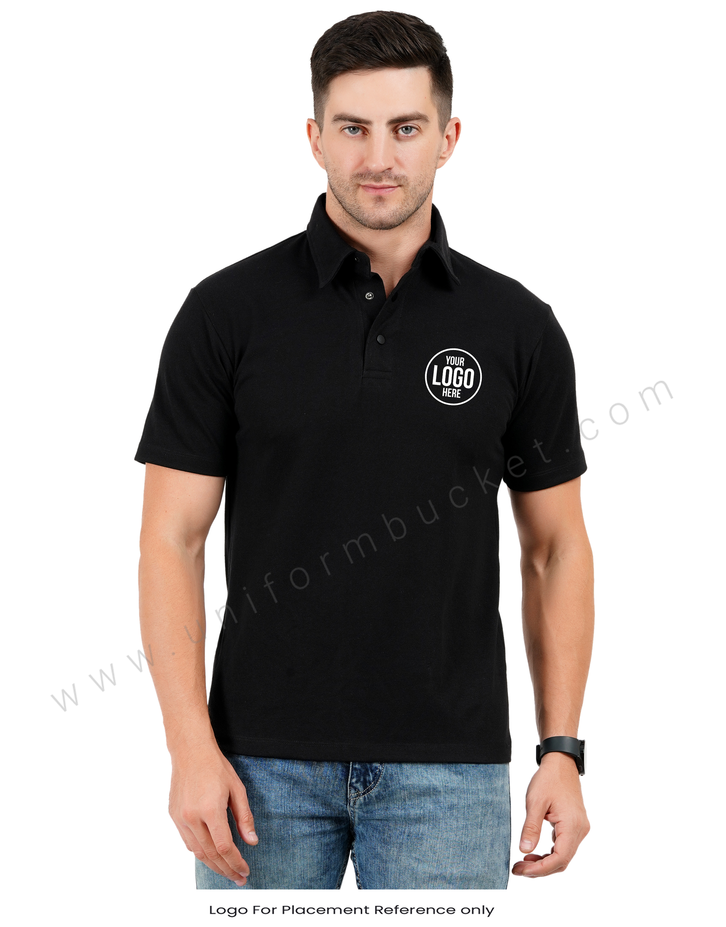 Black polo T-shirt view 1