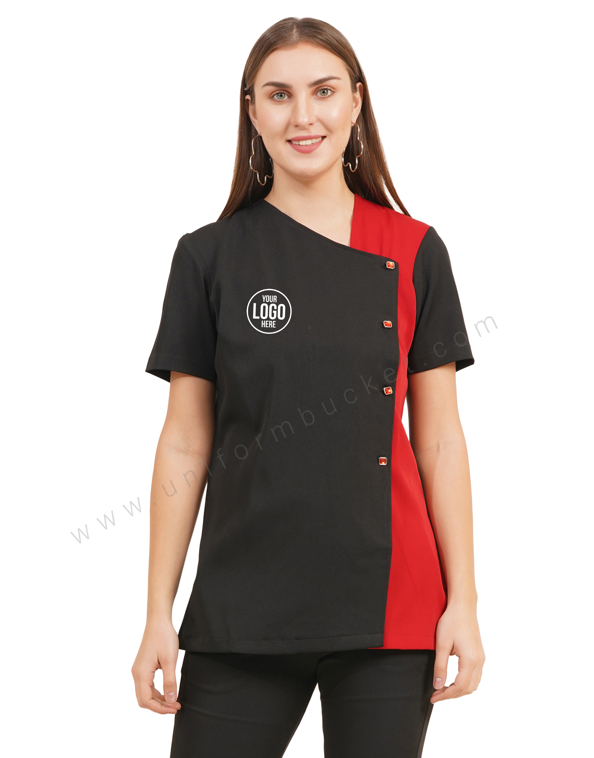 Black & Red Asymmetry Salon Tunic view 1