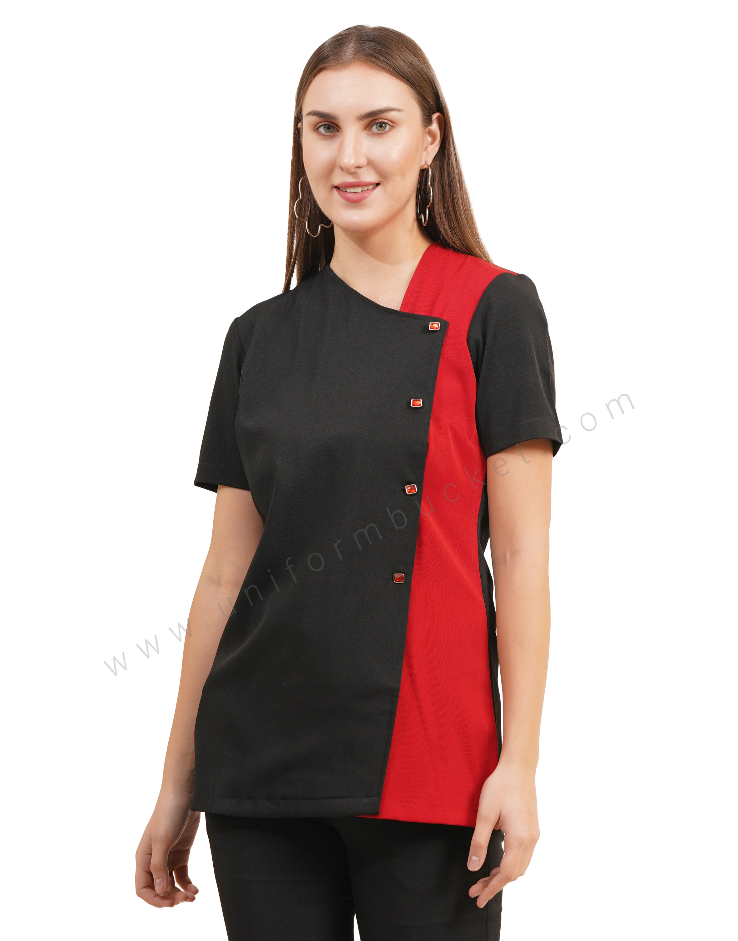 Black & Red Asymmetry Salon Tunic thumbnail 2