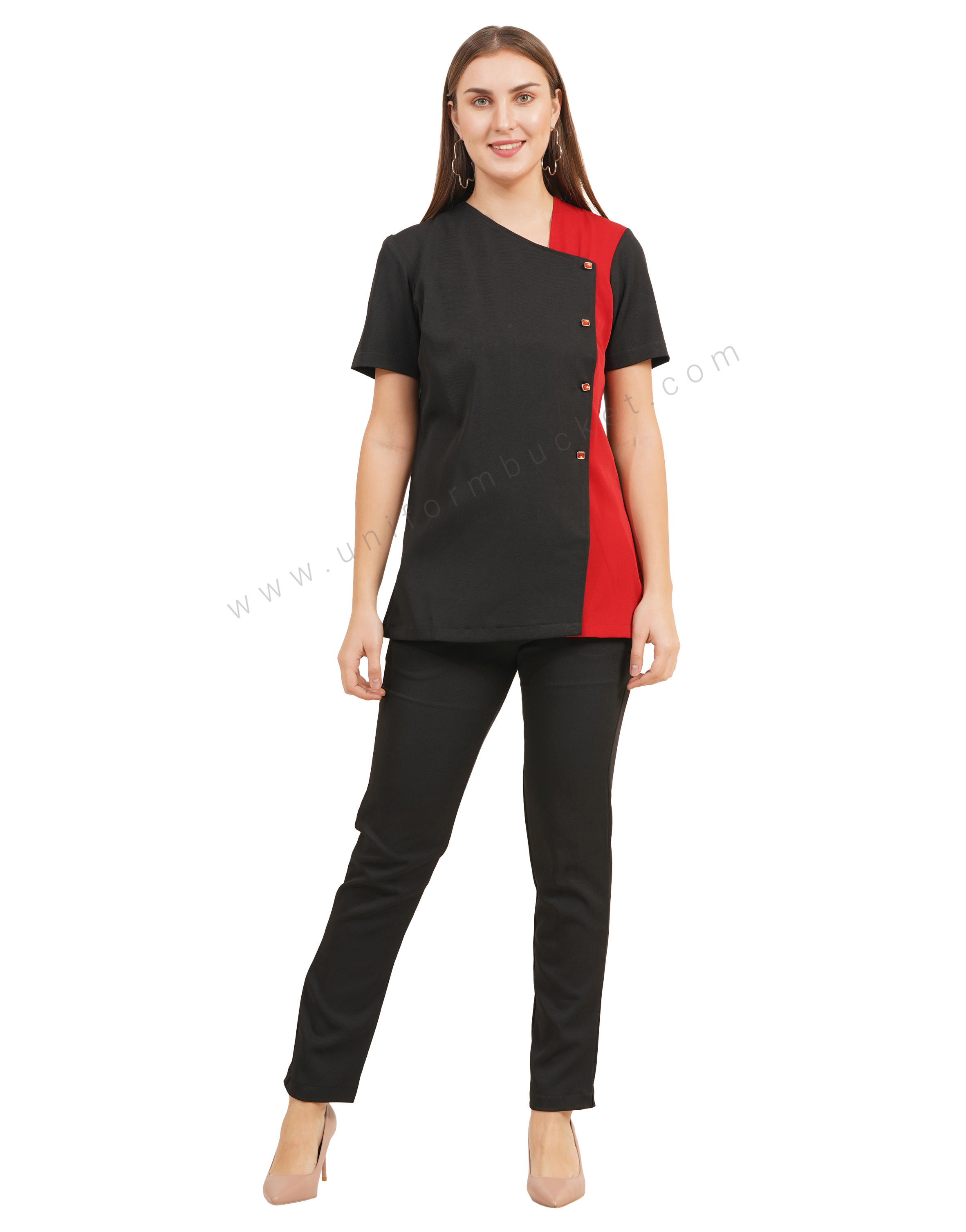 Black & Red Asymmetry Salon Tunic thumbnail 5