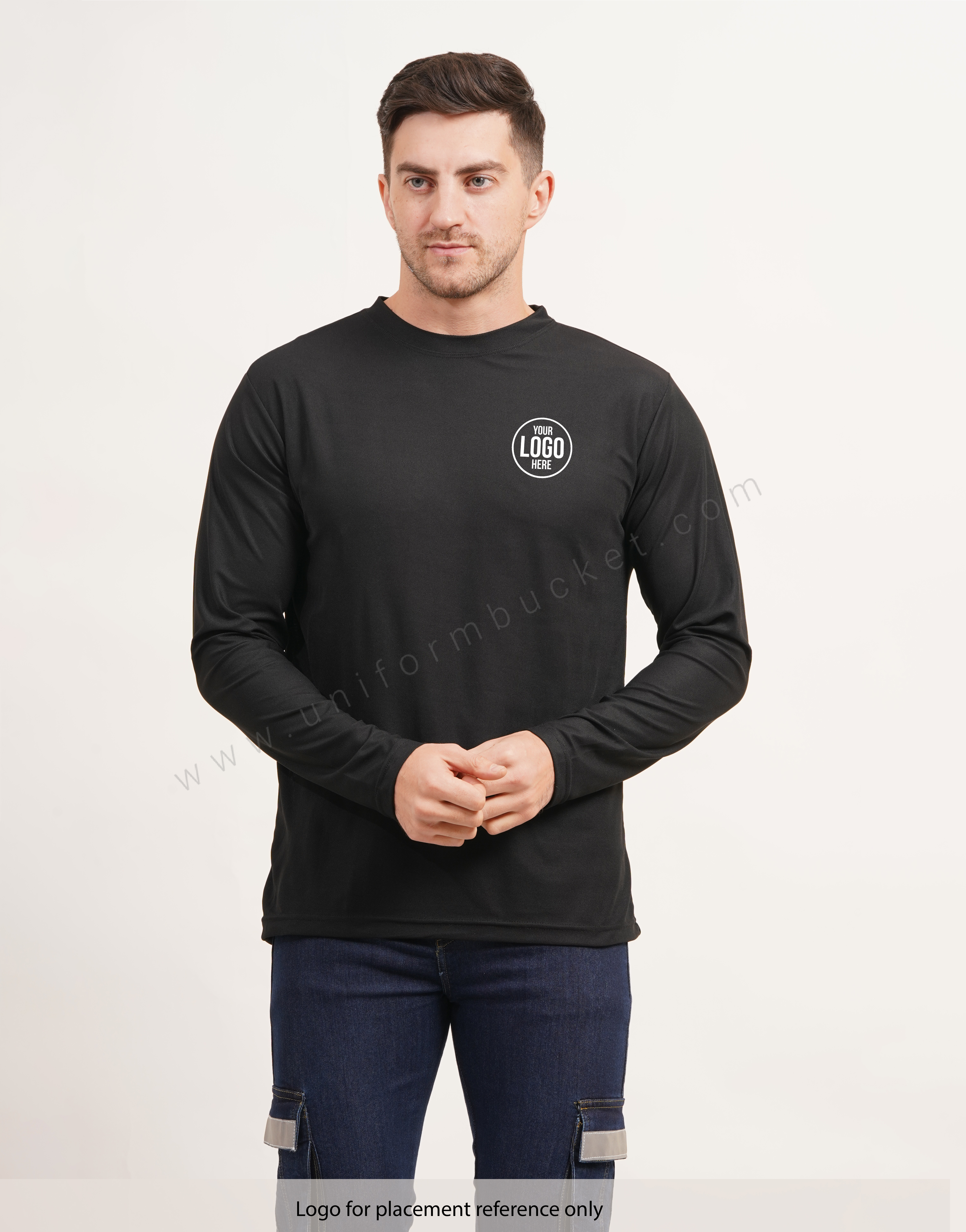 Black Round Neck Plain  T-shirt with Full Sleeve view 1
