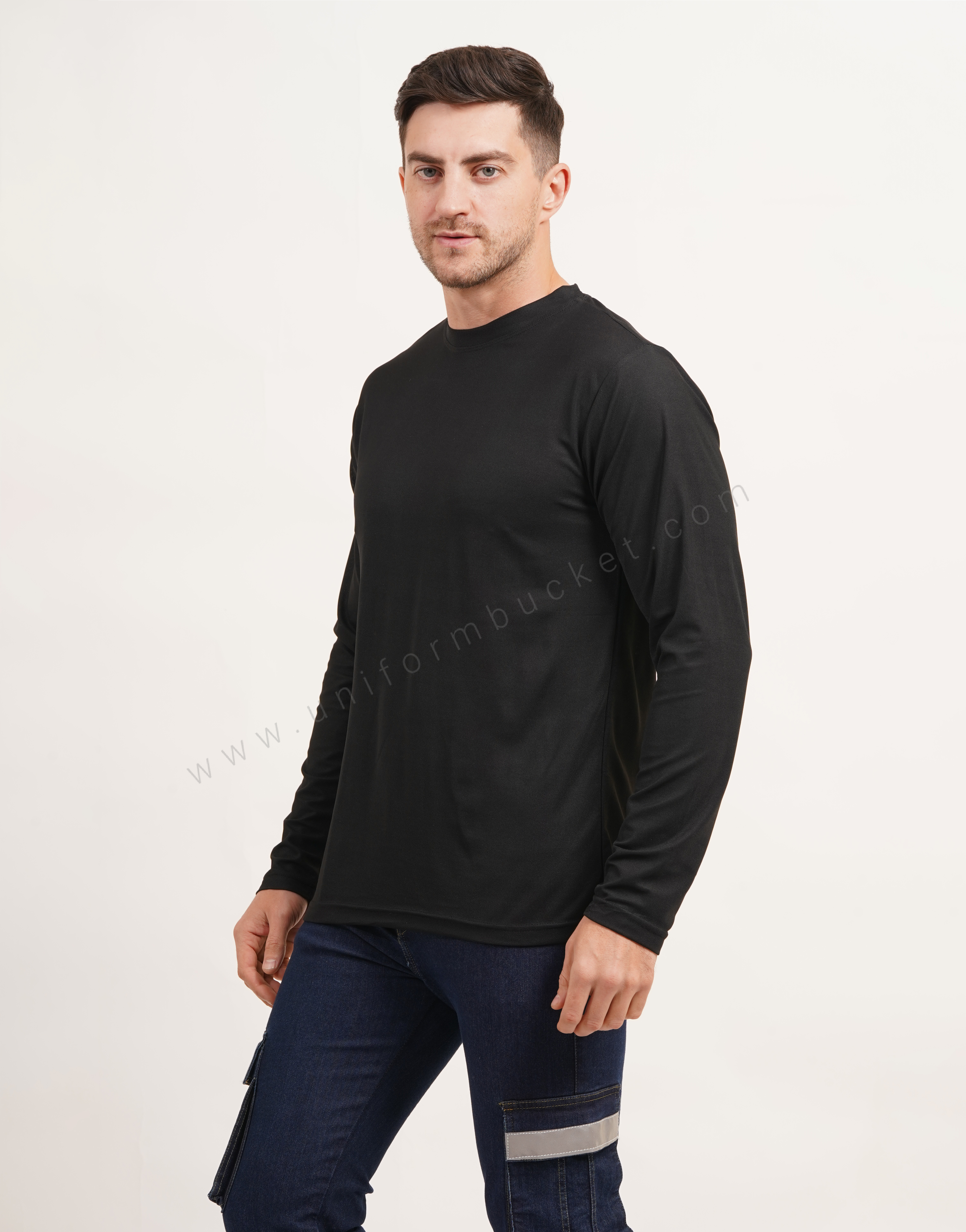Black Round Neck Plain  T-shirt with Full Sleeve thumbnail 2