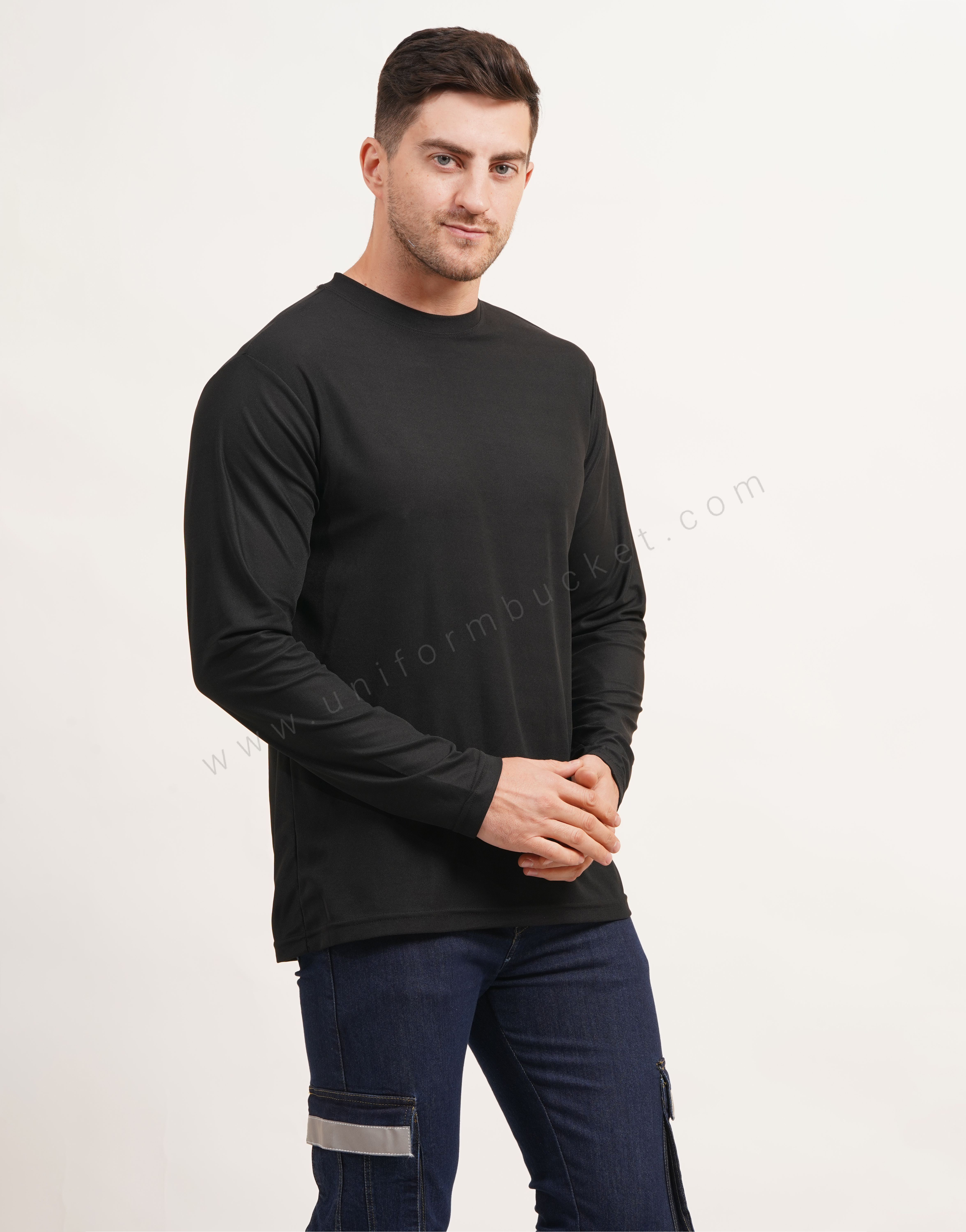 Black Round Neck Plain  T-shirt with Full Sleeve thumbnail 3
