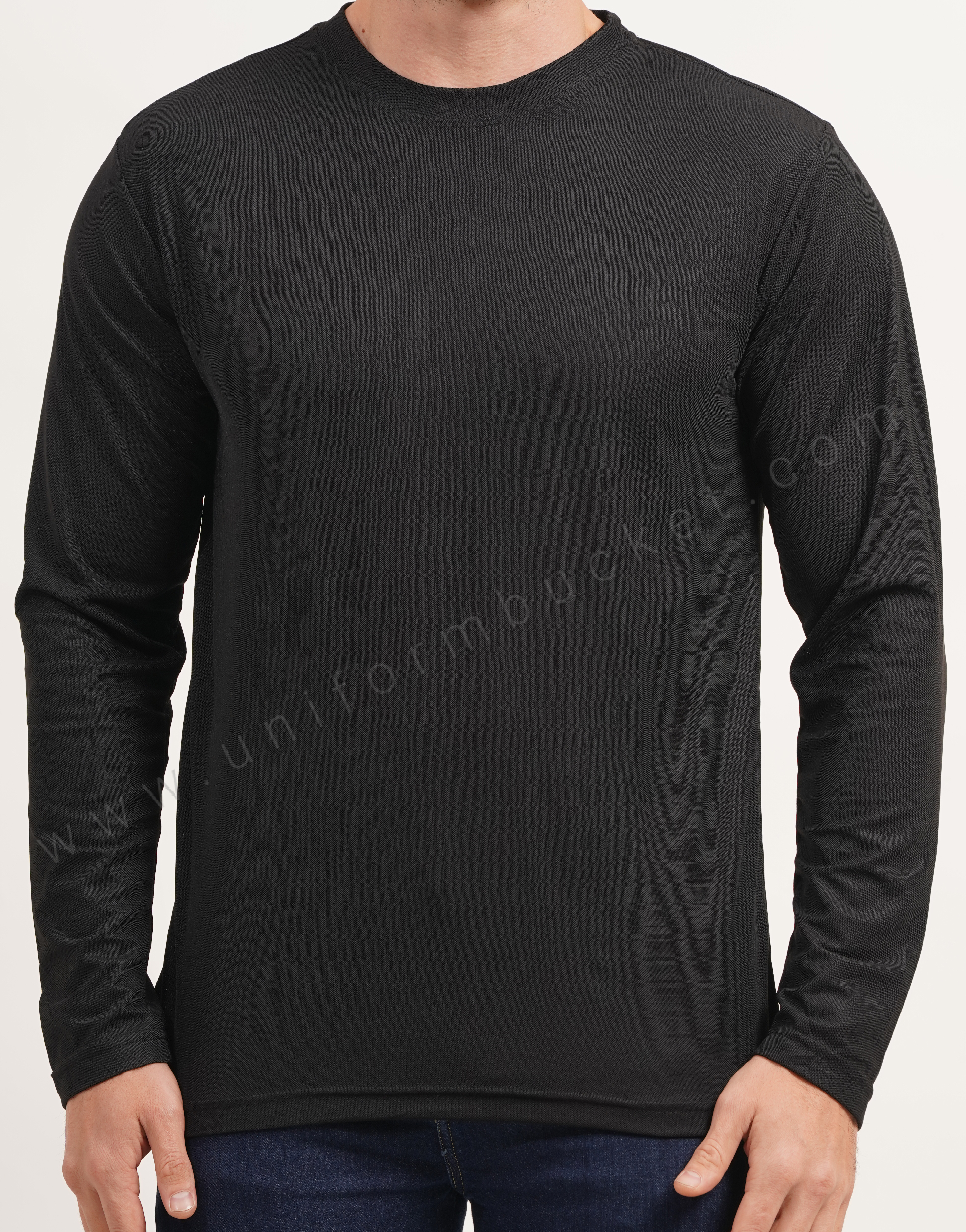 Black Round Neck Plain  T-shirt with Full Sleeve thumbnail 4