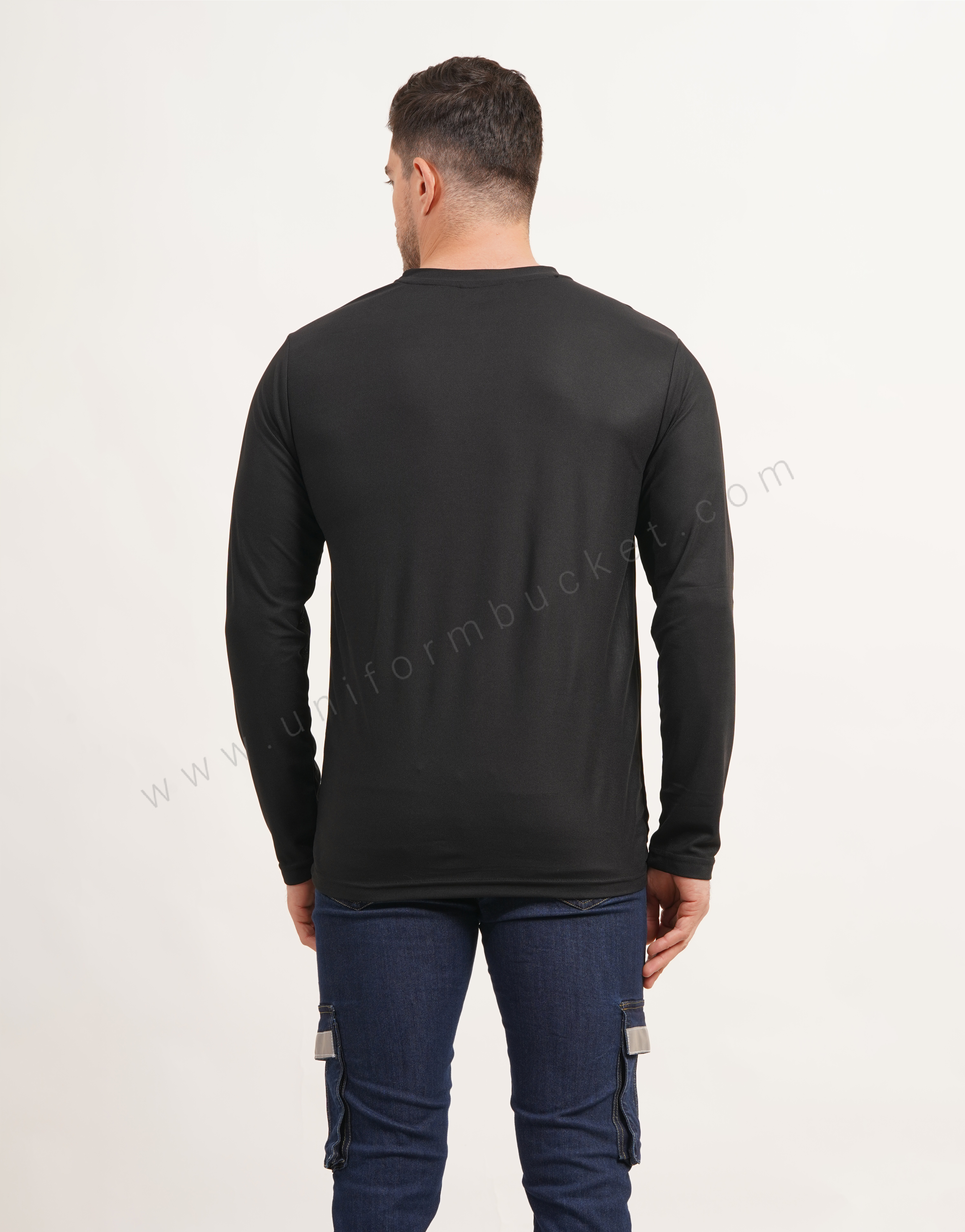 Black Round Neck Plain  T-shirt with Full Sleeve thumbnail 6