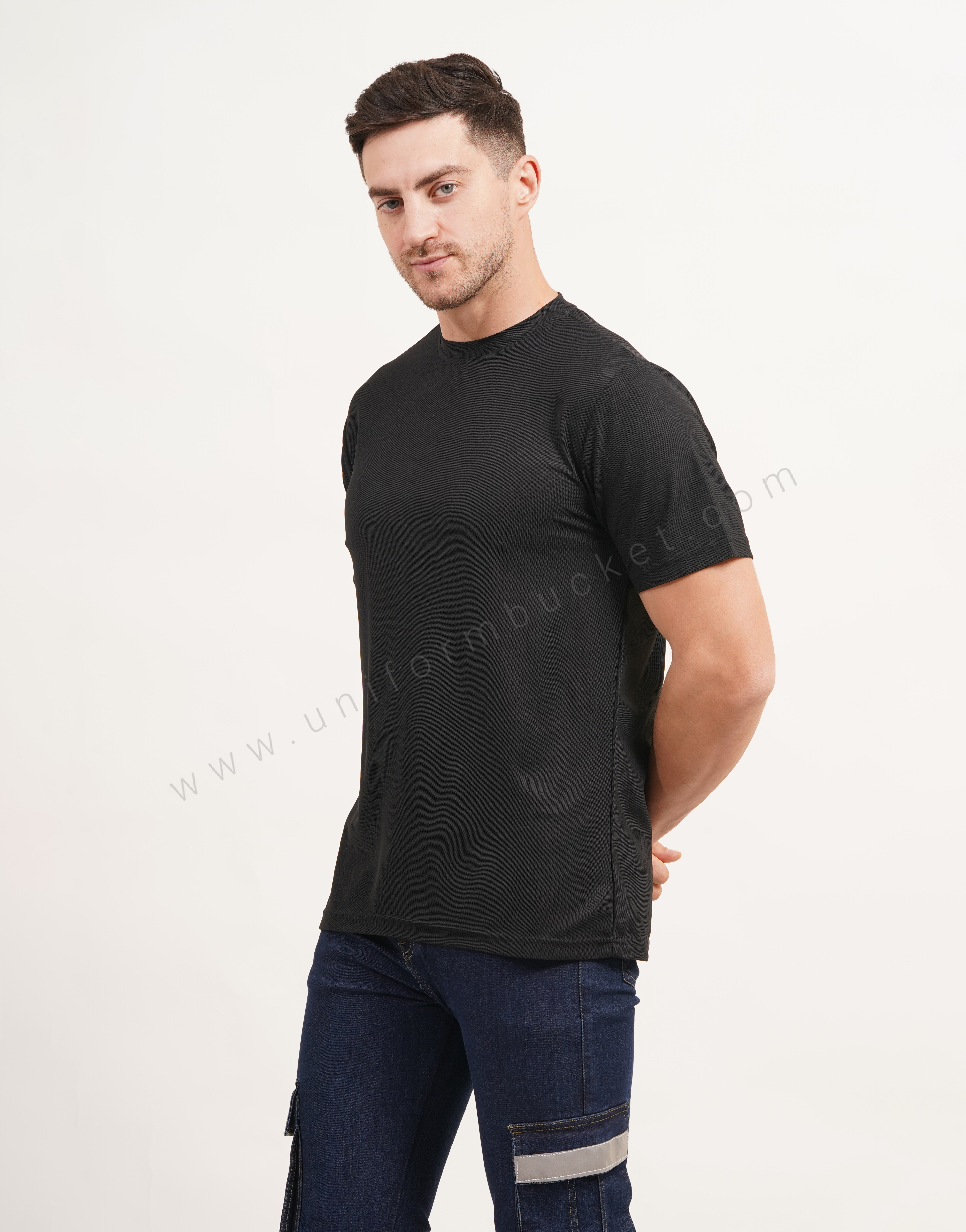 Black Round Neck Plain  T-shirt with Half Sleeve thumbnail 3