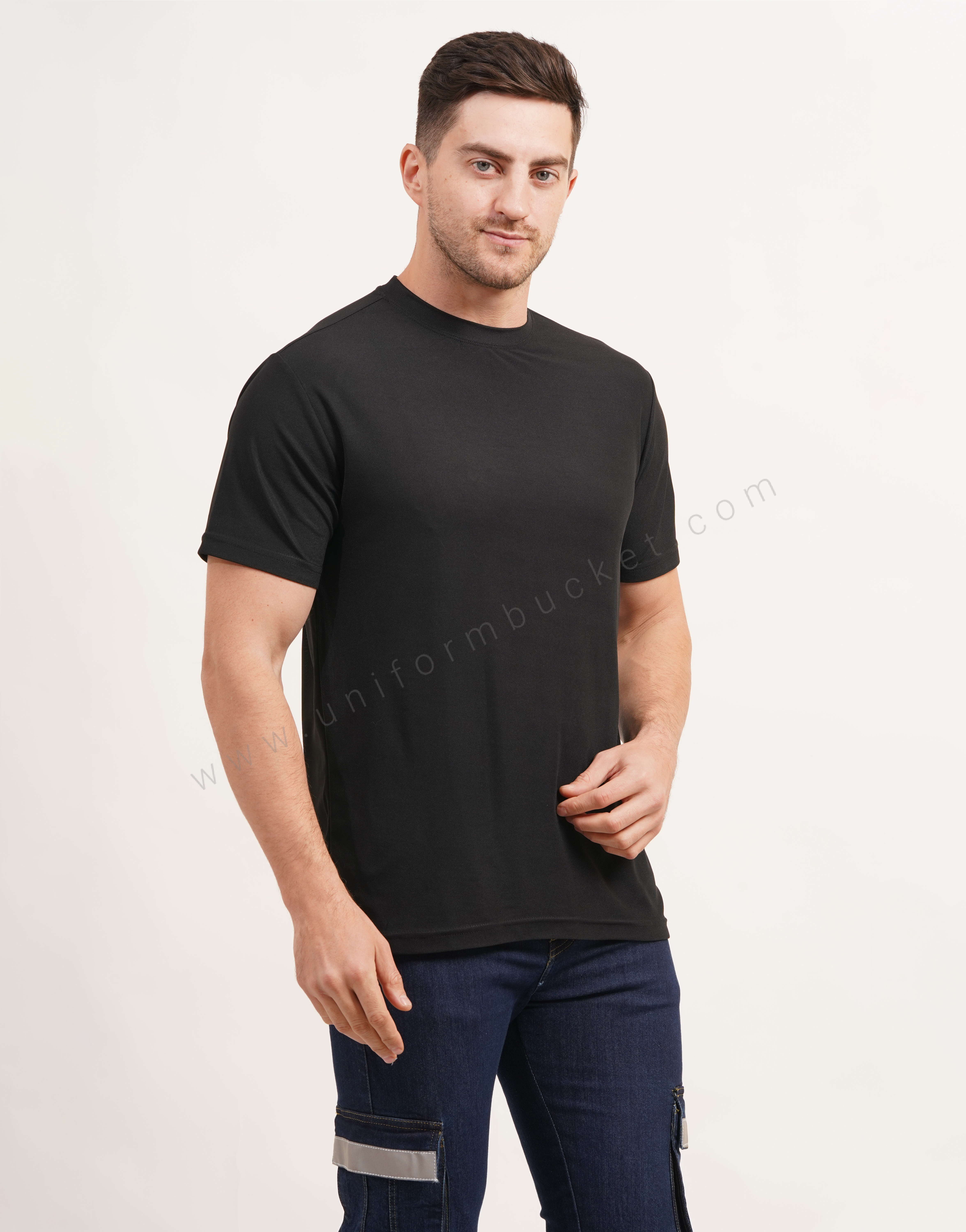 Black Round Neck Plain  T-shirt with Half Sleeve thumbnail 5