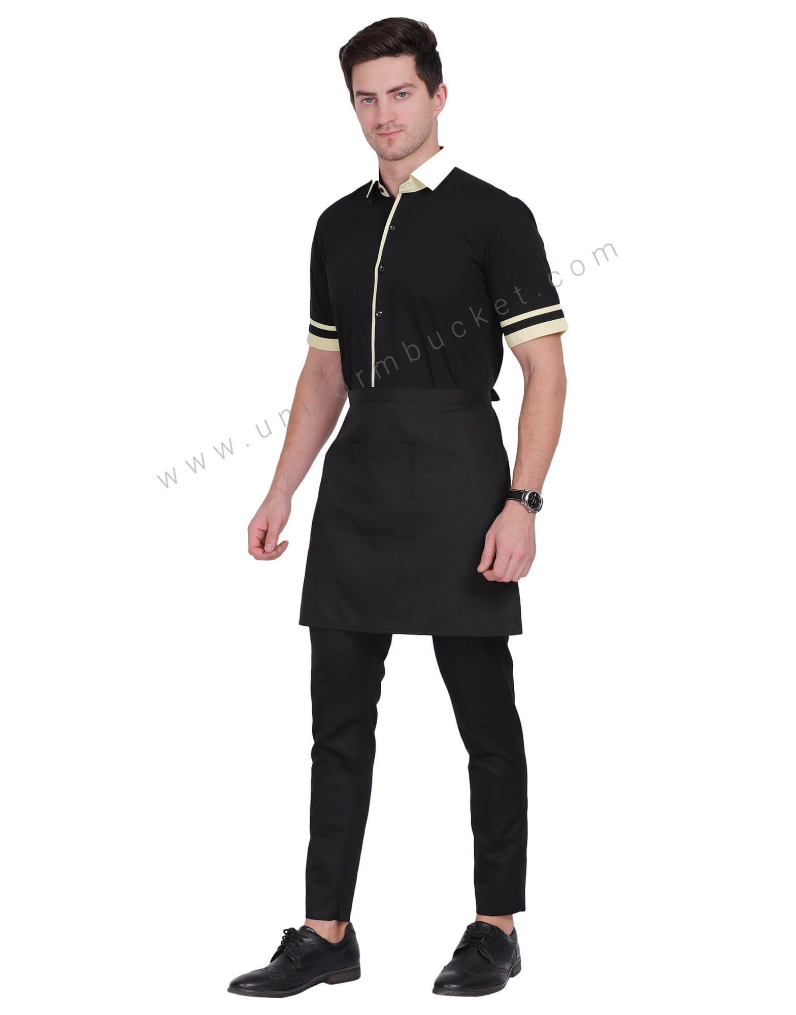 Black Shirt With Pista Colour Collar & Piping thumbnail 3