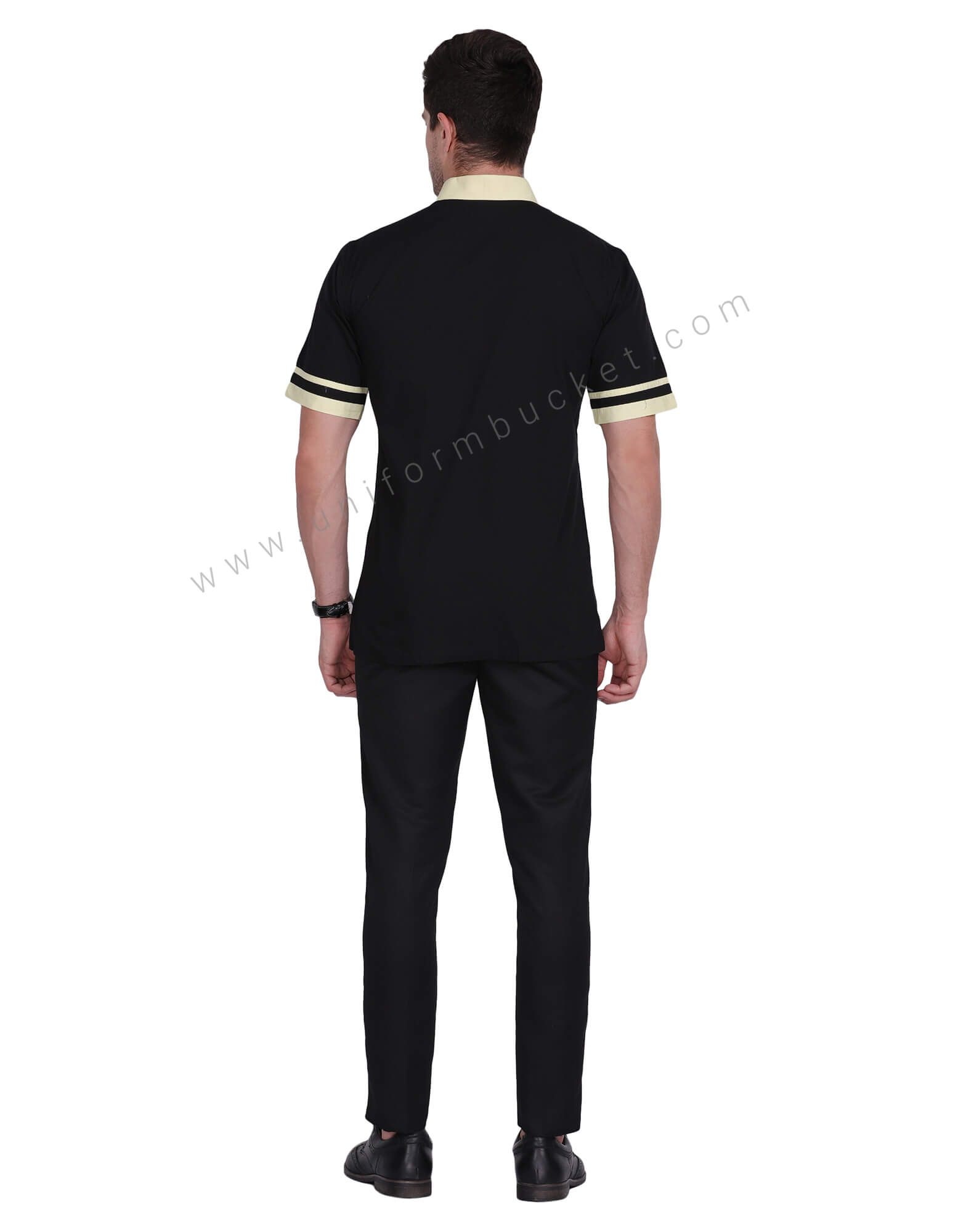 Black Shirt With Pista Colour Collar & Piping thumbnail 4