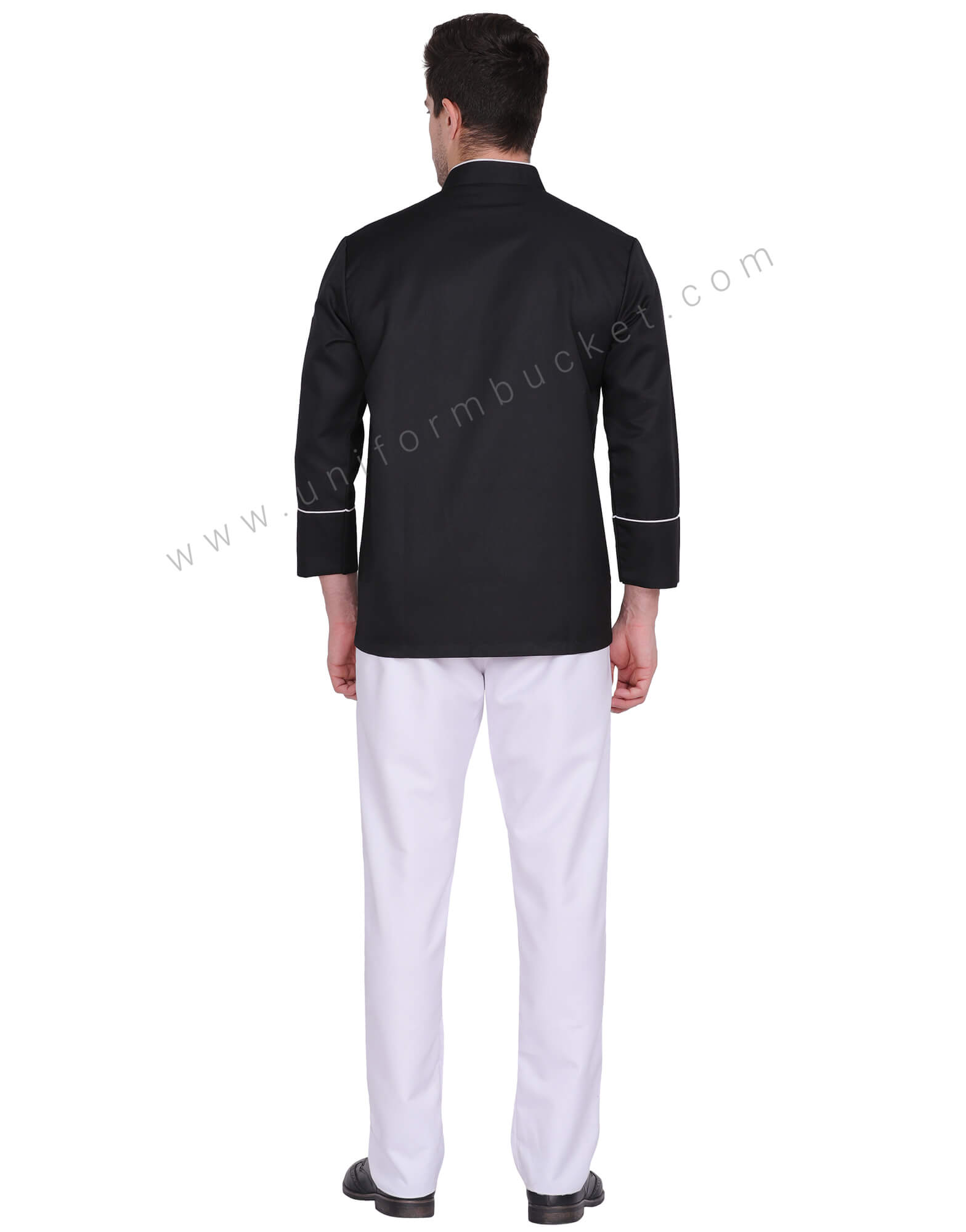 Black Stylish Chef Coat With White side cross Piping thumbnail 4