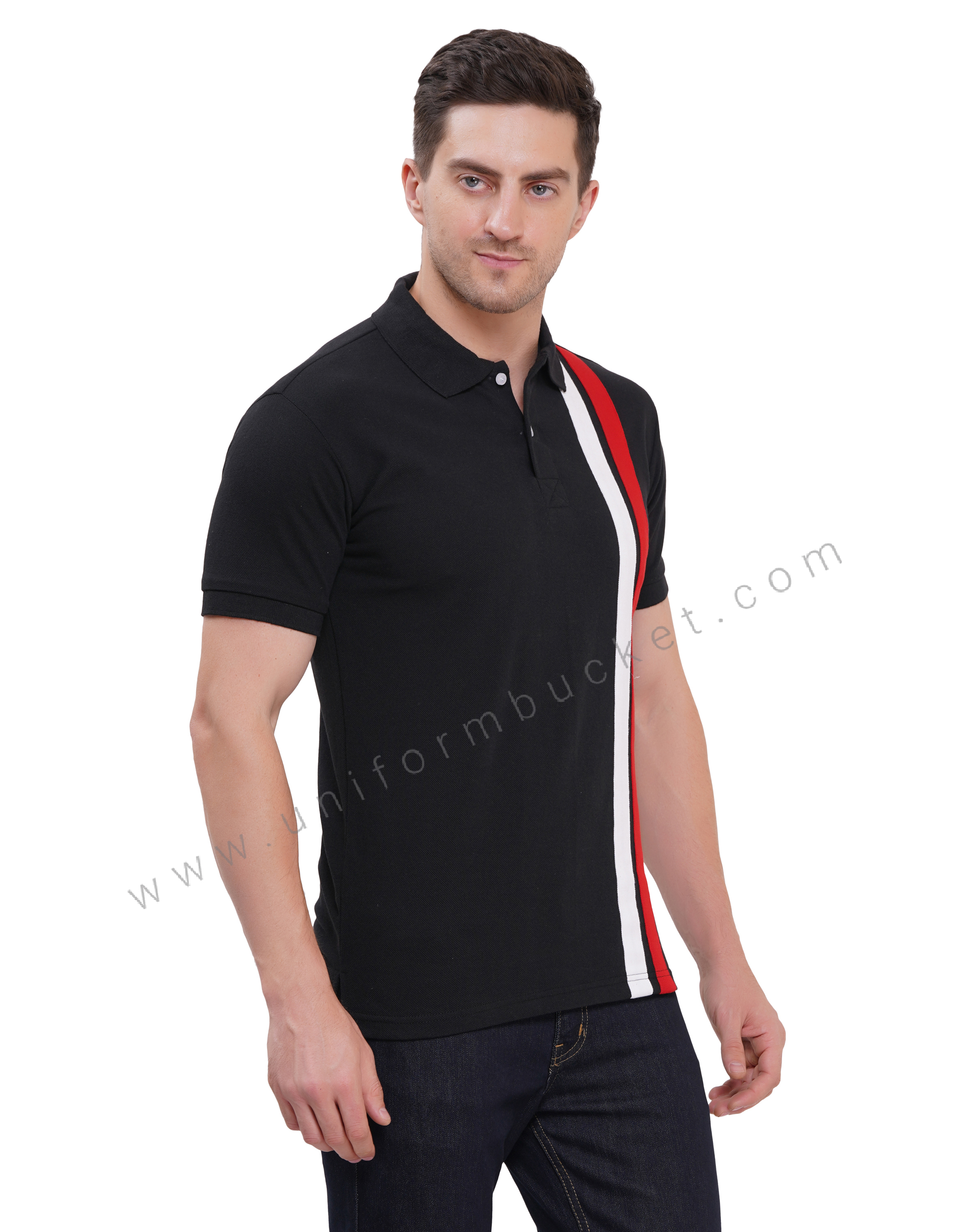 black t-shirt with red & white trim thumbnail 3