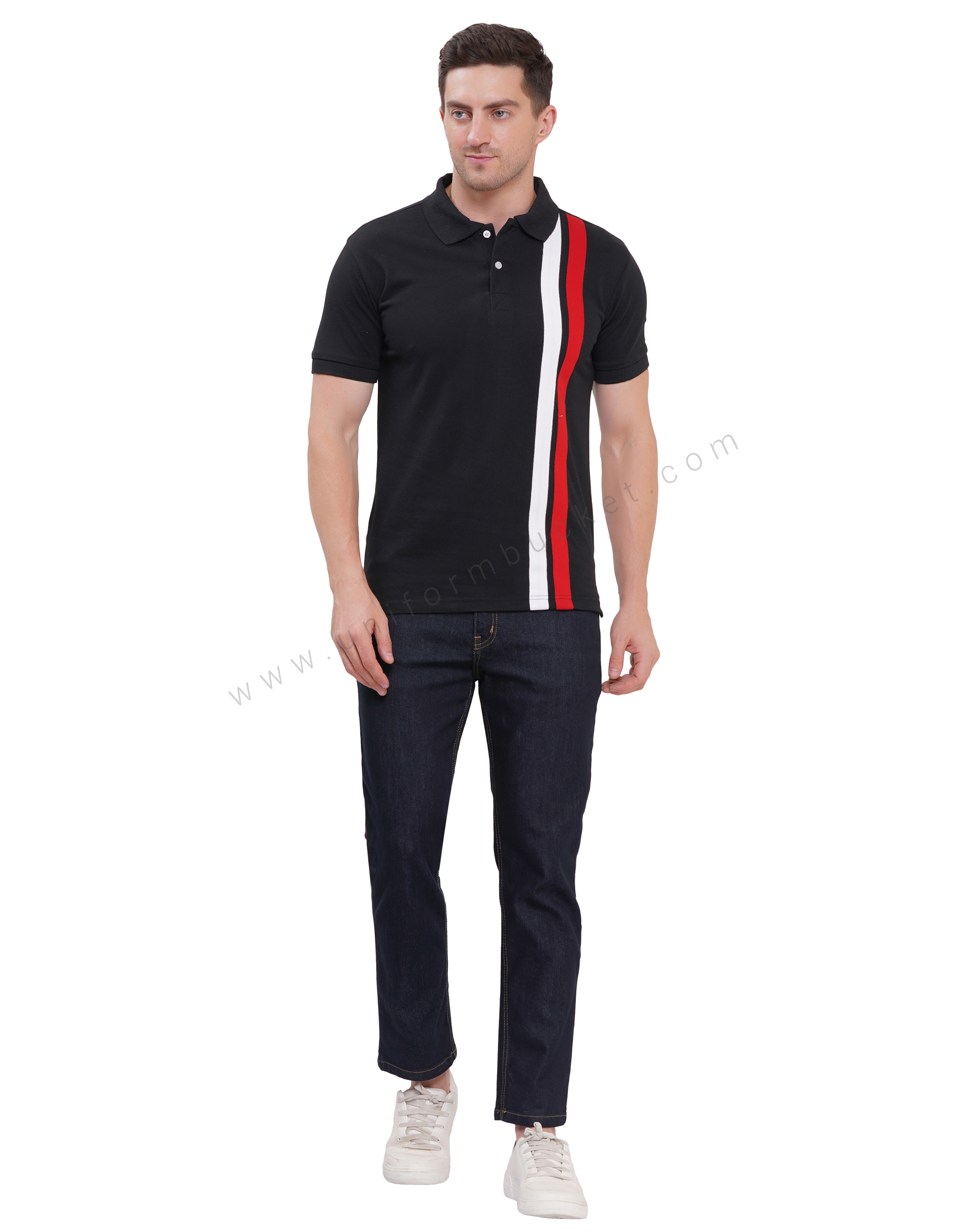 black t-shirt with red & white trim thumbnail 4