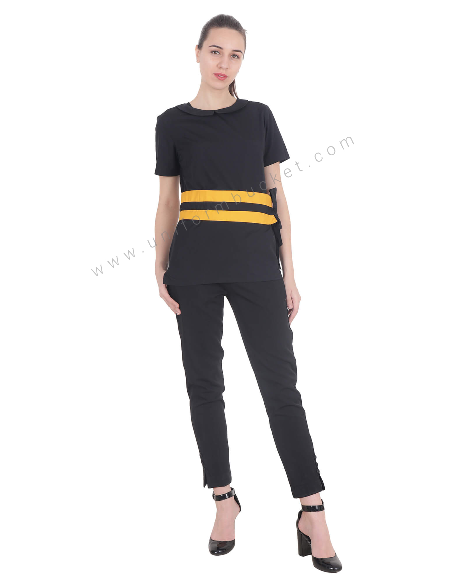 Black Tunic With Mustard Pattern Belt thumbnail 2