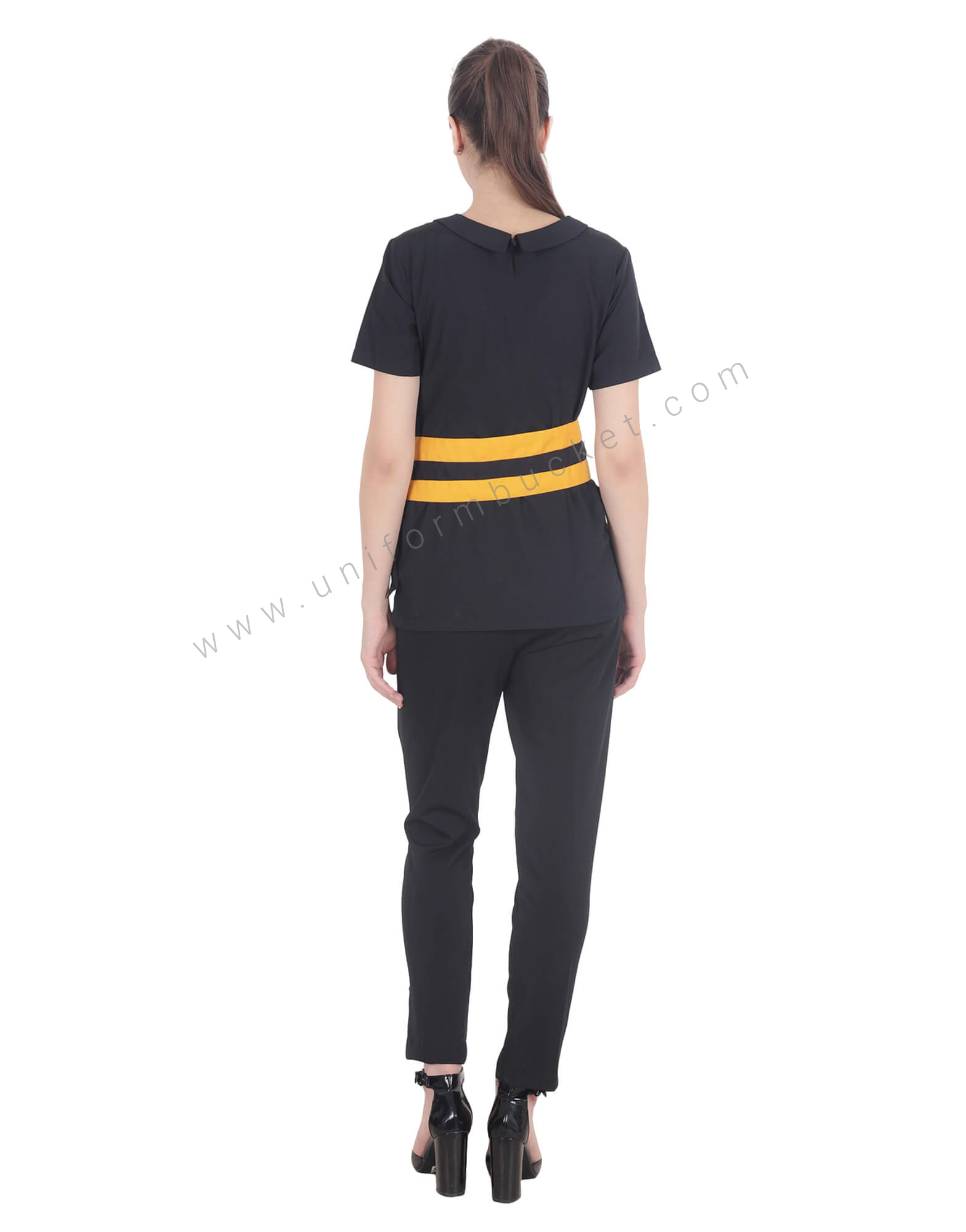 Black Tunic With Mustard Pattern Belt thumbnail 3